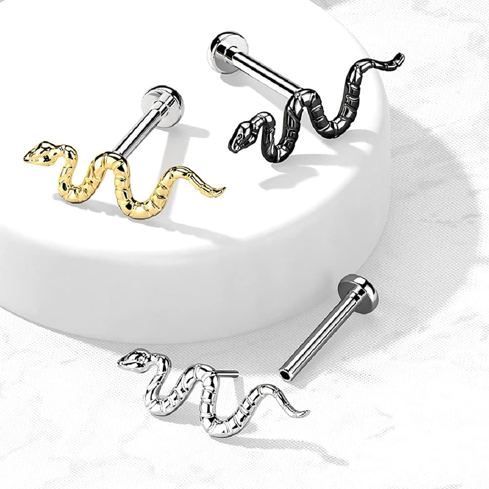 G23 Implant Grade Titanium Snake Threadless Lip Ring - Tragus & Cartilage Piercing Jewelry for Women & Men - Perfect for Everyday Wear & Special Occasions