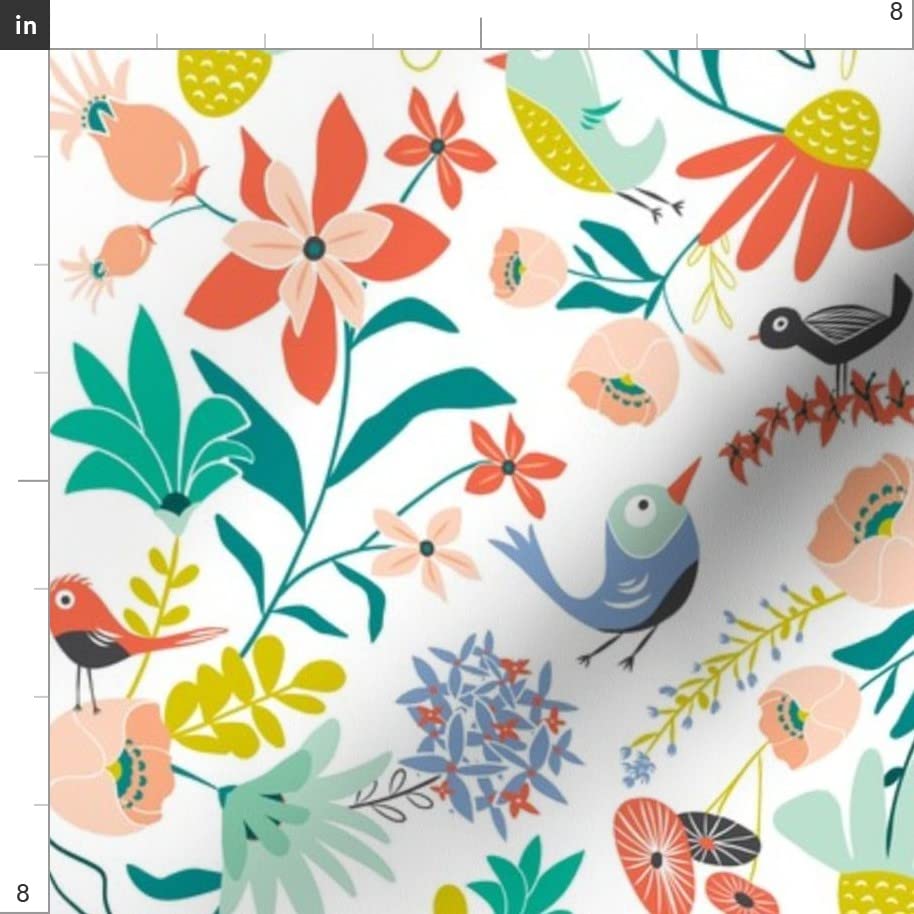 Garden Bird Floral Printed Minky Fabric Fat Quarter - Soft Plush Fabric for Sewing Baby Blankets, Quilt Backing & DIY Crafts - Spring Summer Chintz Design for Nursery Decor & Home Textiles