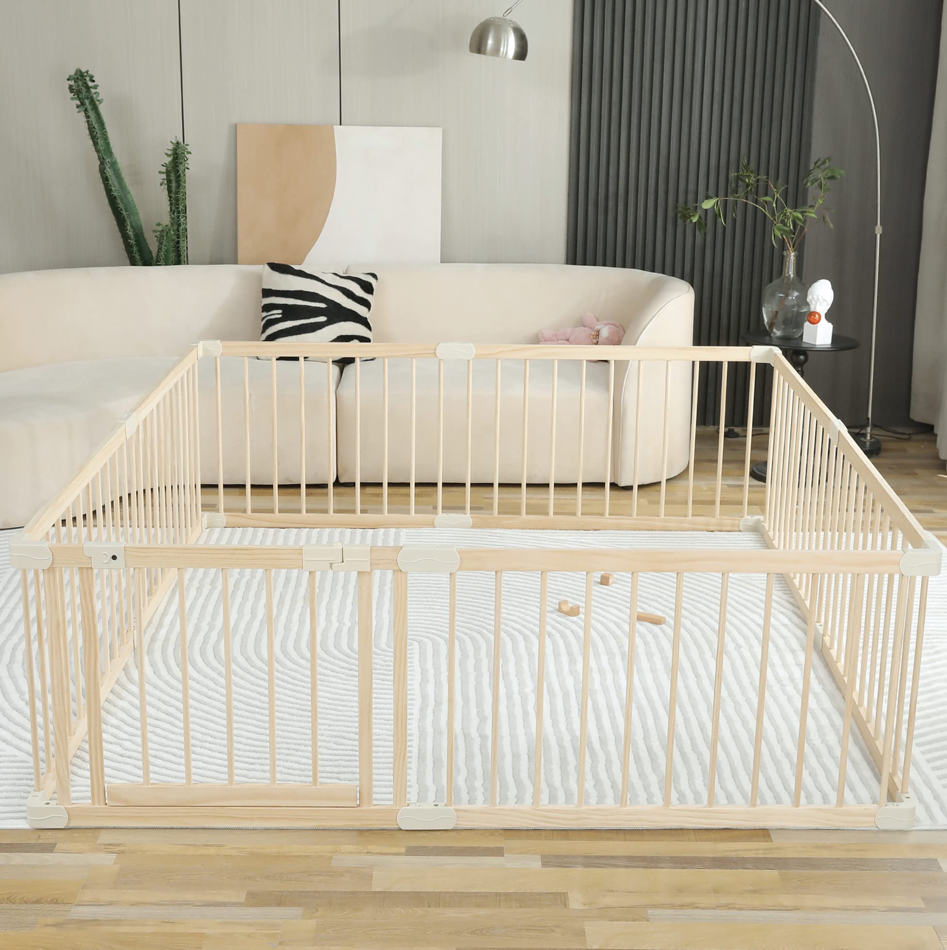 Conababy Large Wooden Baby Playpen (160x180cm) - Safe Play Yard for Toddlers & Kids Indoor, Daycare Play Area - Perfect for Home Gym, Nursery & Childproofing