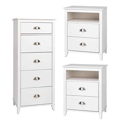Home Square 3-Piece Bedroom Set - 2 Nightstands with 2 Drawers & 5-Drawer Lingerie Chest Dresser | Modern Bedroom Furniture for Master Bedroom, Guest Room & Apartment