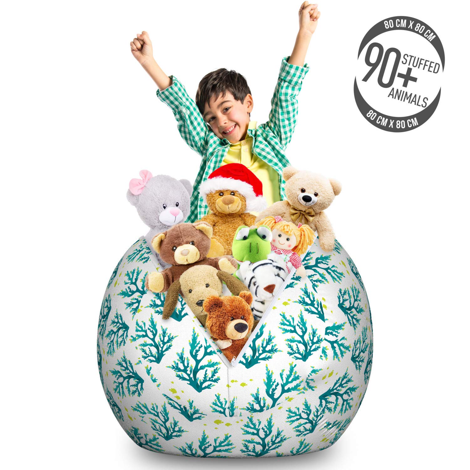 Ambesonne Nautical Storage Toy Bag Chair - Large Washable Stuffed Animal Organizer with Underwater Coral & Fish Design in Sea Blue Ivory | Perfect for Kids' Room, Playroom & Beach House Decor