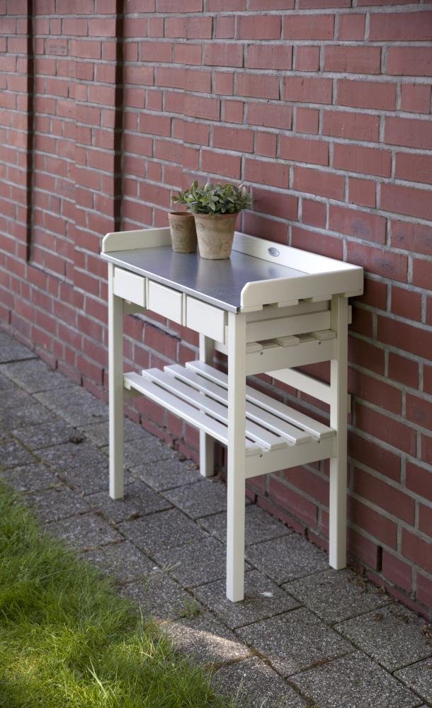 Esschert Design White Garden Work Bench - Heavy Duty Outdoor Workstation for Gardening, Potting, and DIY Projects