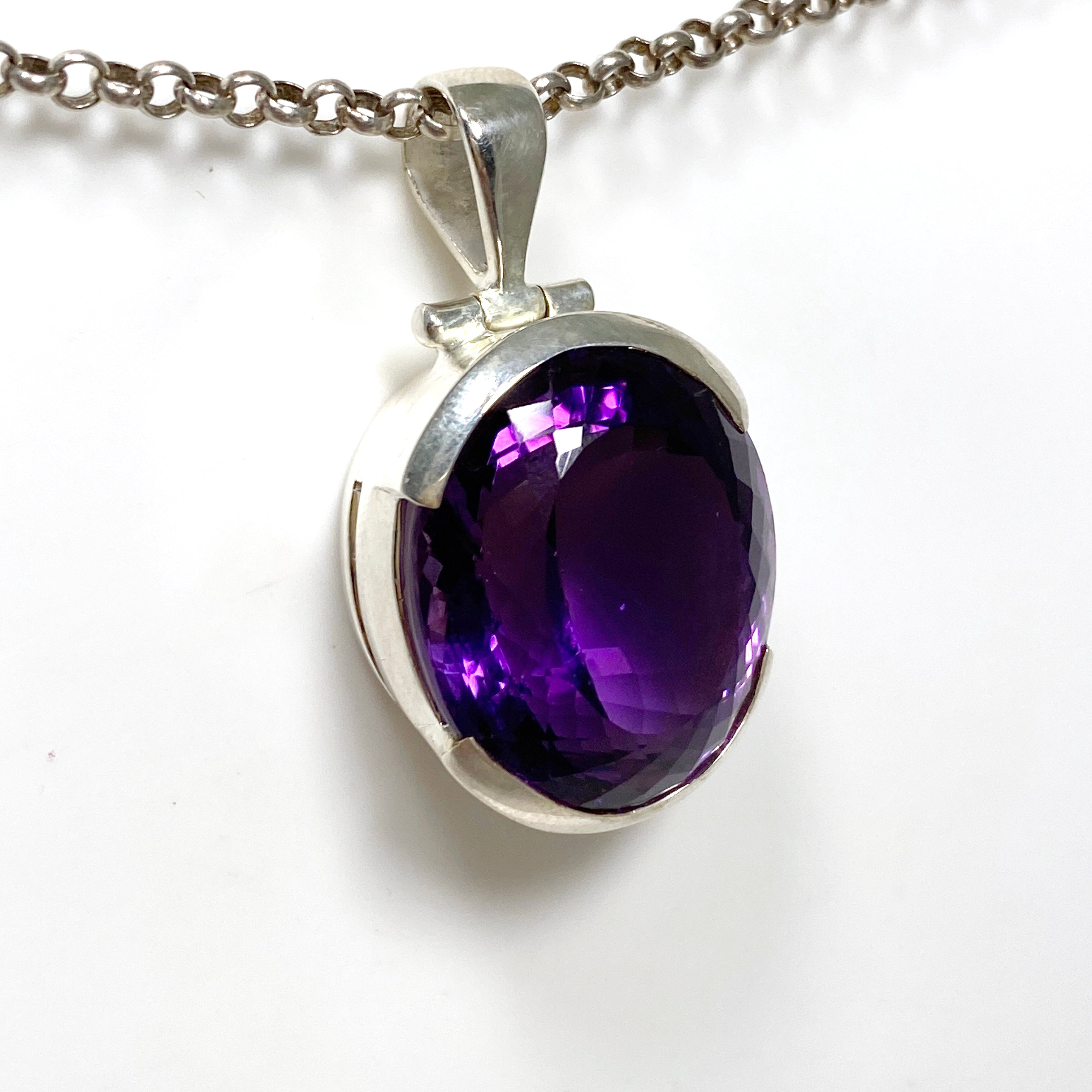 Natural Amethyst Oval Faceted Pendant Necklace - 925 Sterling Silver Jewelry for Women - Perfect for Gifts, Meditation & Spiritual Healing