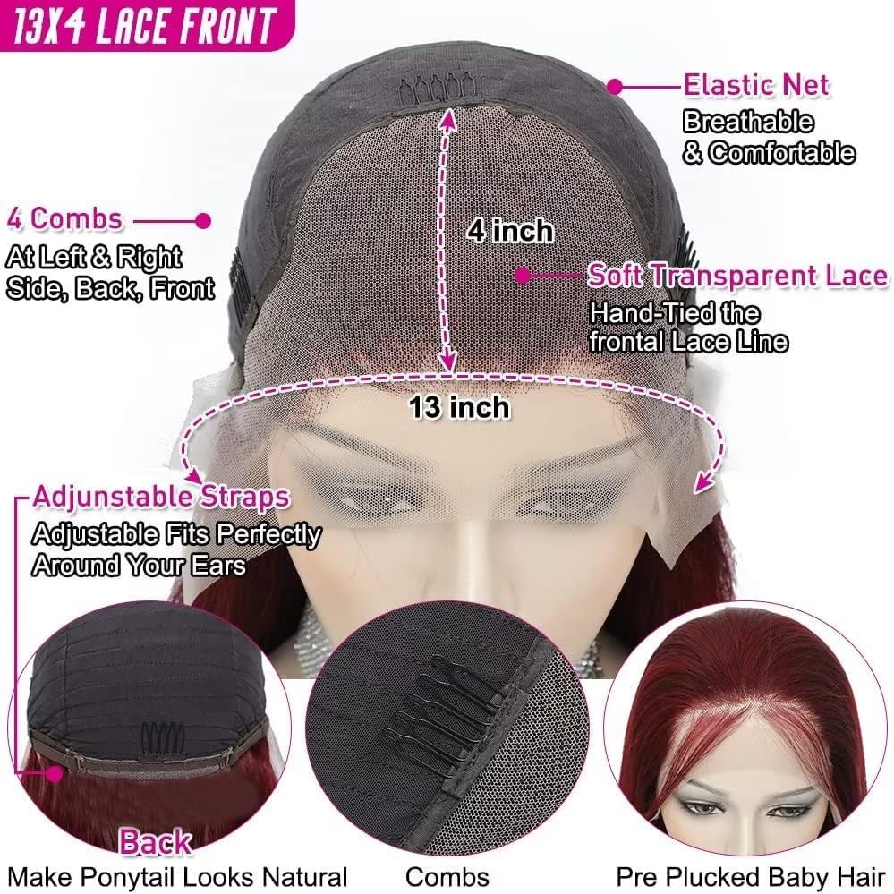 Burgundy 13x4 Lace Front Wig Human Hair 99J - 16 Inch Straight Glueless Pre Plucked with Baby Hair 180% Density Lace Frontal Wigs for Women | Perfect for Daily Wear, Cosplay, Parties & Special Occasions