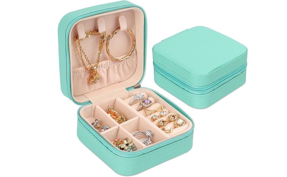 SHREE HANS CREATION Mini Jewelry Organizer - PU Leather Zipper Travel Case for Rings, Earrings, Necklaces - Perfect Gift for Women & Girls - Compact Storage Solution for Travel, Home & Office Use