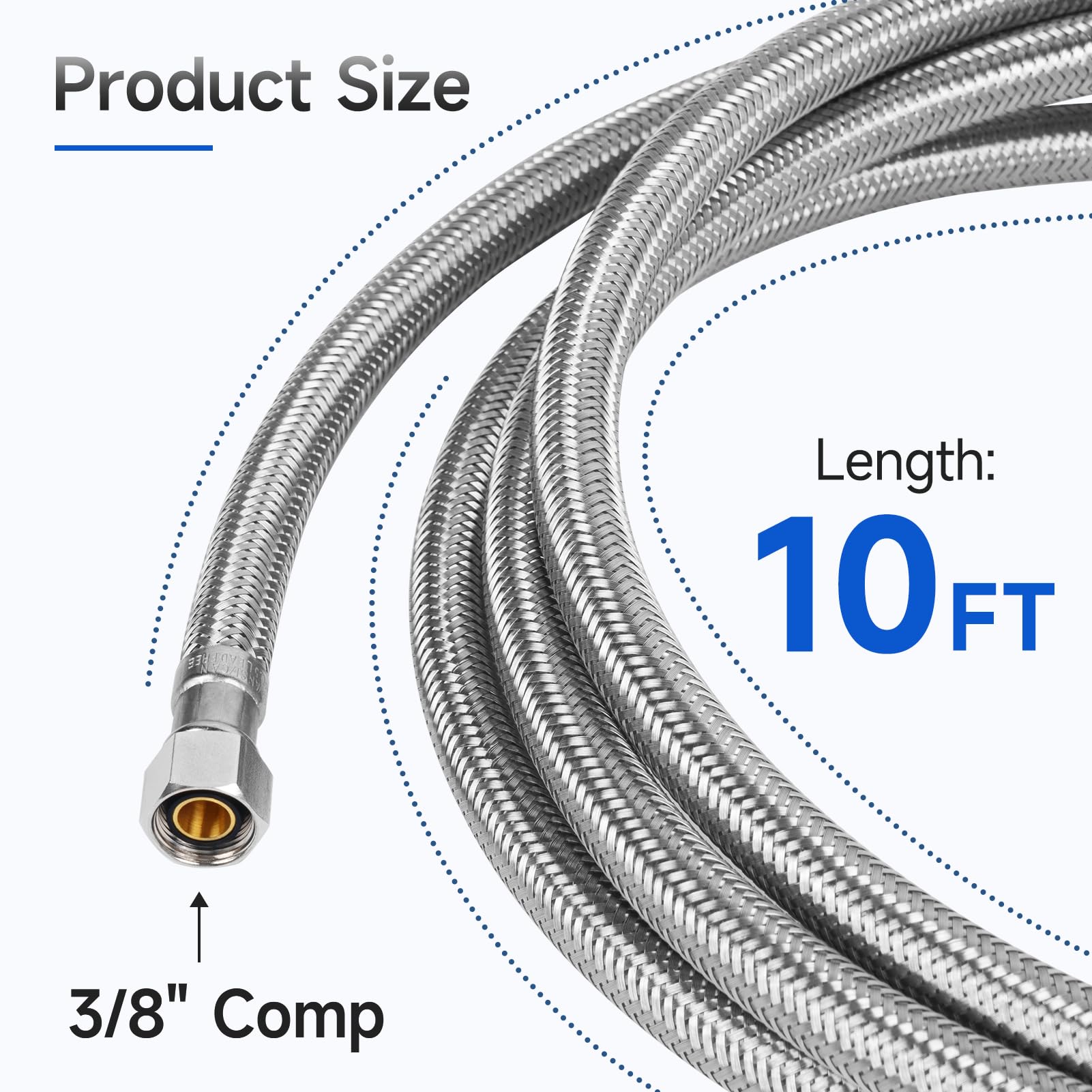 10 FT Stainless Steel Dishwasher Installation Kit with 3/8