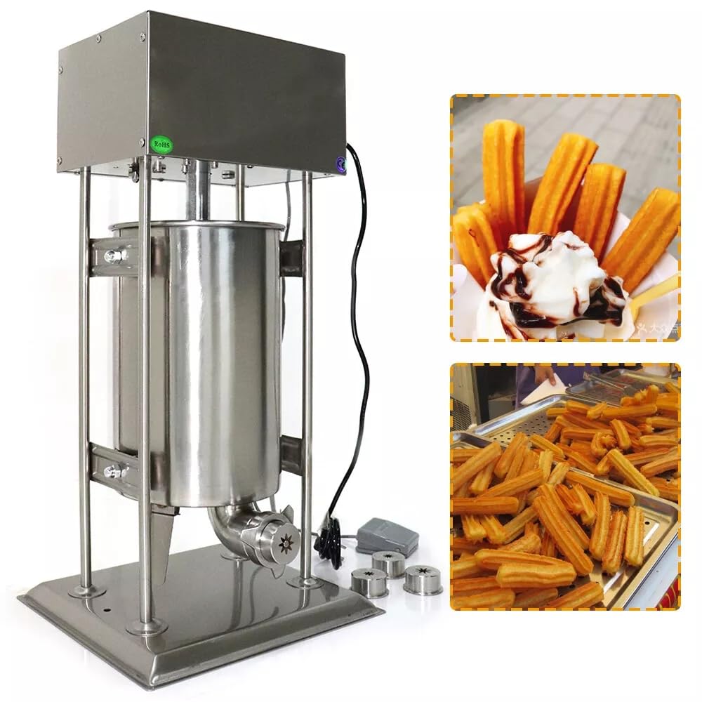 15L Electric Churro Maker Machine 110V 40W with 4 Stainless Steel Nozzles - Adjustable Speed Vertical Churros & Donuts Maker for Bakeries, Restaurants - Perfect for Commercial Kitchens, Food Trucks and Home Baking