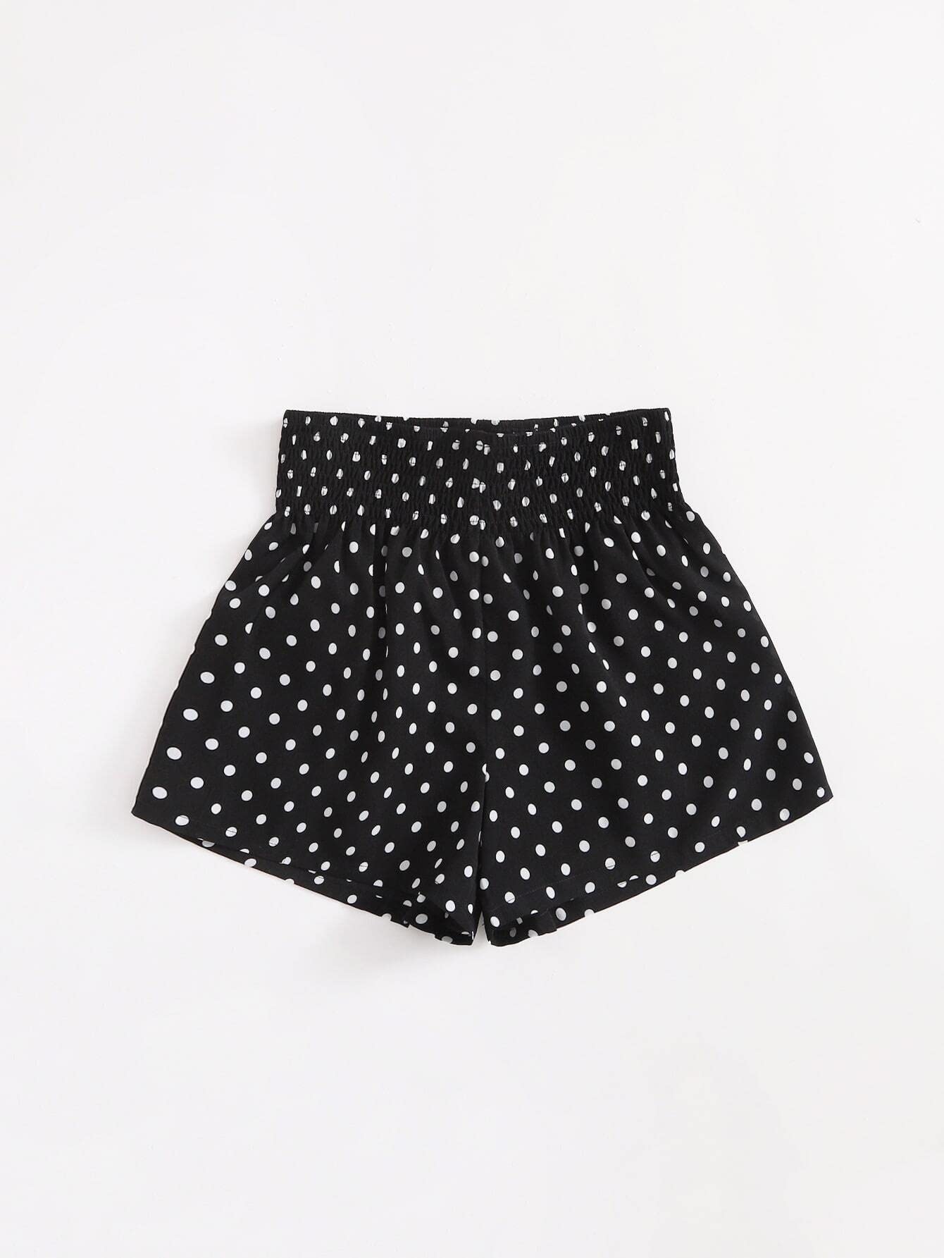 HAOSHU Women's High Waist Polka Dot Shorts with Shirred Elastic Waistband - Perfect for Summer, Beach, and Casual Outings