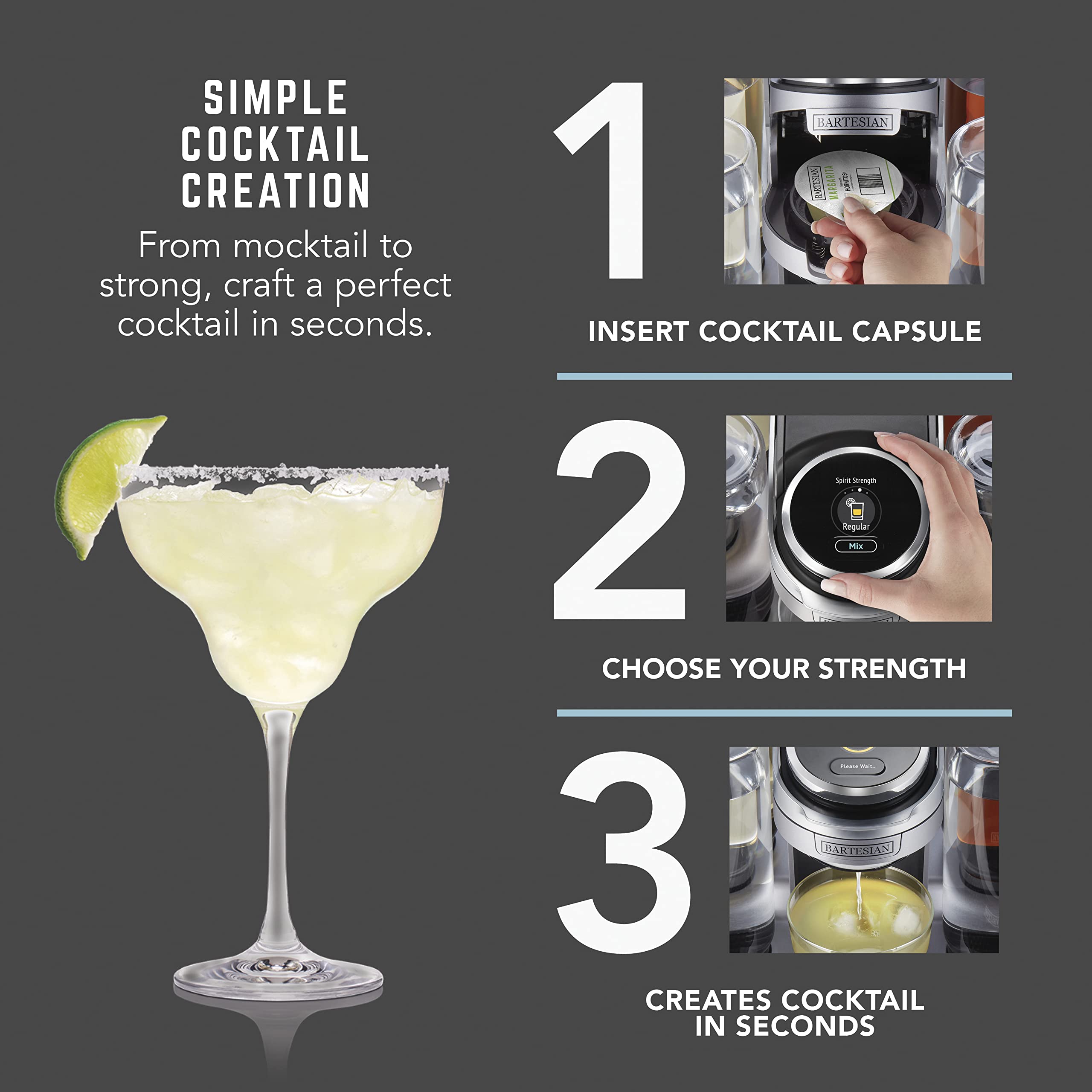 Bartesian Professional Cocktail Machine with 5 Premium Glass Bottles - Automatic Cocktail Maker for Home Bar, Parties & Entertaining (Renewed) - Perfect for Home Mixology, Hosting & Gift Giving