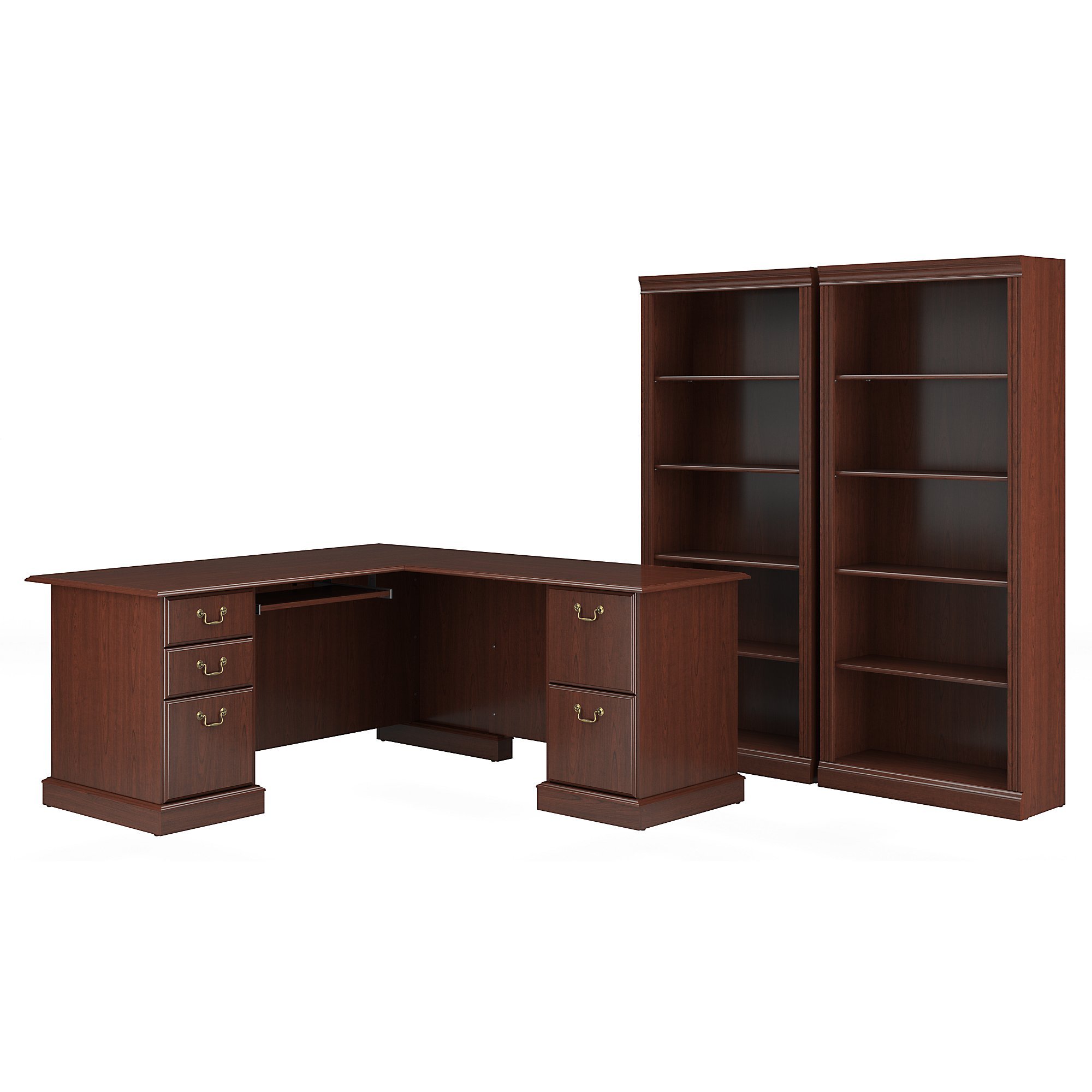 L-Shaped Computer Desk with 2 Five-Shelf Bookcases in Harvest Cherry - Home Office Furniture for Small Spaces, Gaming & Study Workstation