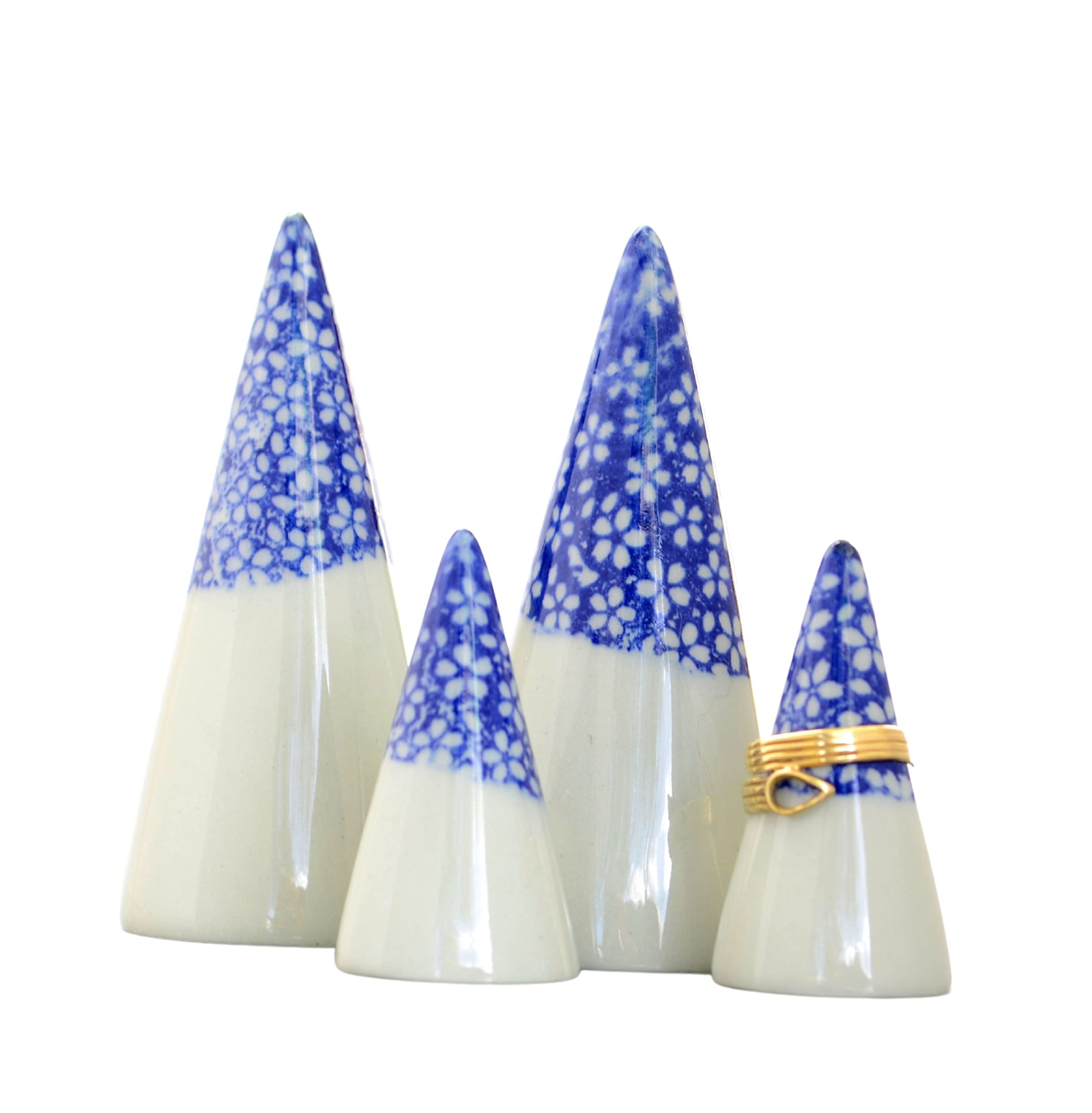 2-Pack Ceramic Ring Holder Cone - Geometric Ring Stand for Engagement & Wedding Rings - Elegant Porcelain Ring Tree - Perfect Valentine's Gift for Jewelry Organization & Display