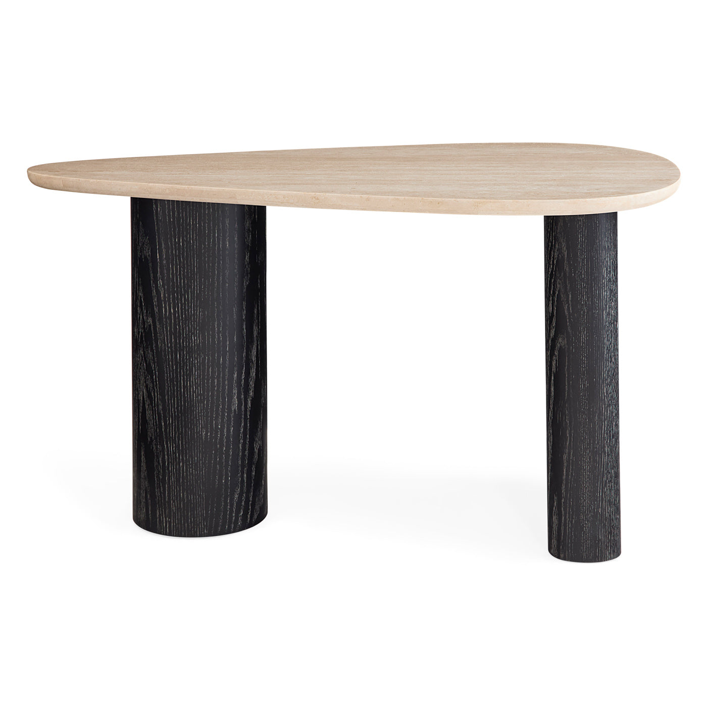 Modern Oeuf Travertine Desk - Natural Stone Writing Table with Wooden Legs for Home Office, Study & Workspace - Perfect for Remote Work, Online Classes & Creative Projects