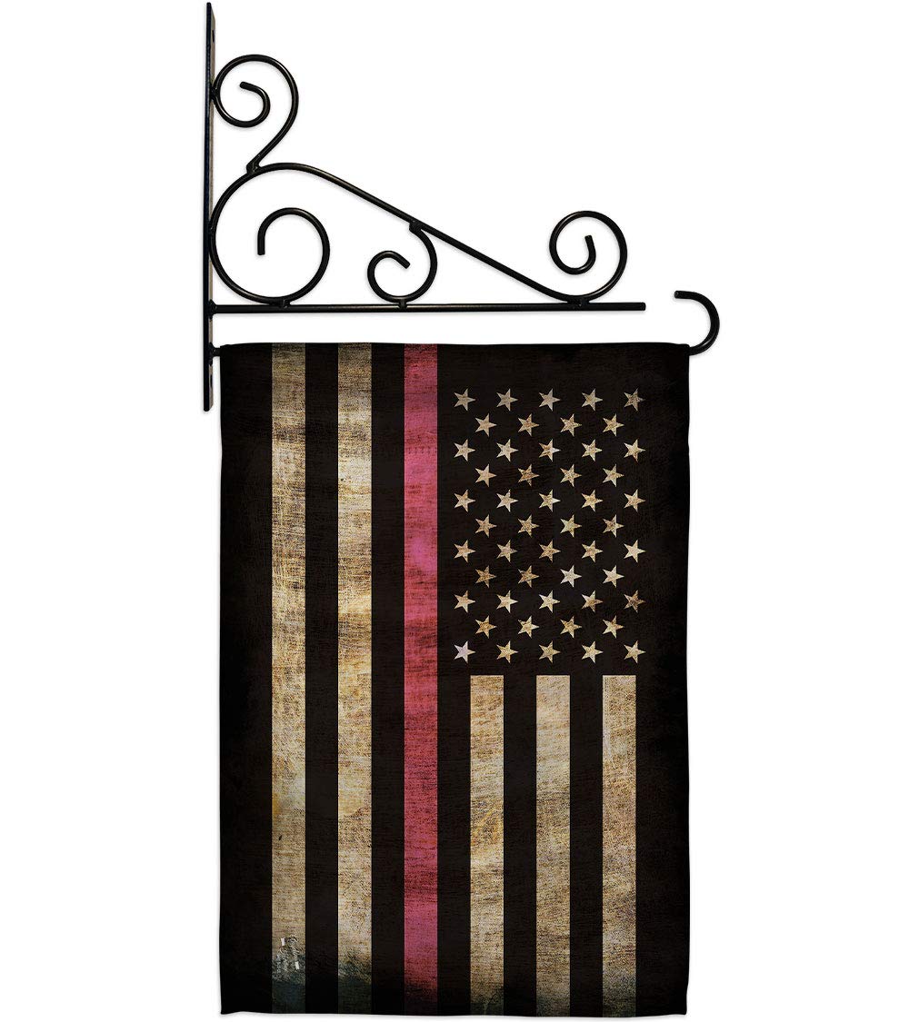 Pink Ribbon Garden Flag Set - Double-Sided 13x18.5 Inch Inspirational Breast Cancer Awareness Decoration with Wall Holder - Made in USA - Perfect for Yard, House, or Front Porch Display to Support Survivors & Raise Awareness