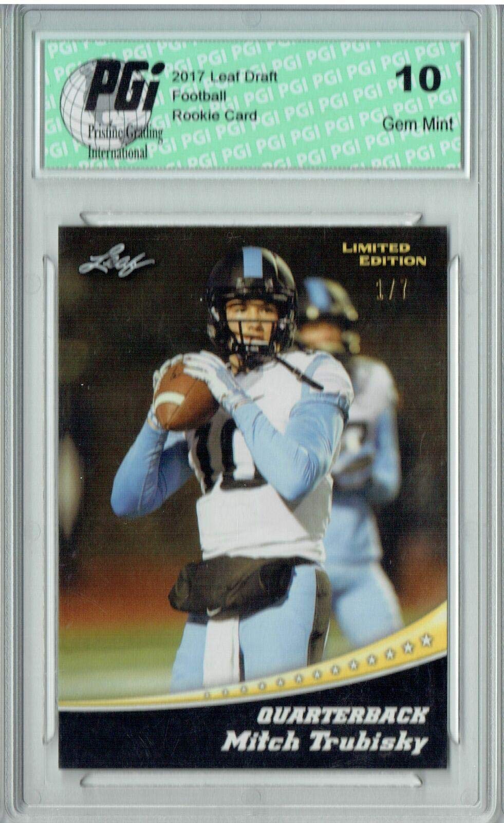 Mitchell Trubisky 2017 Leaf #11 Blank Back Rookie Card PGI 10 - Limited Edition 1/7 Football Trading Card for Collectors & Fans - Perfect for Sports Memorabilia Displays & Investment Collections