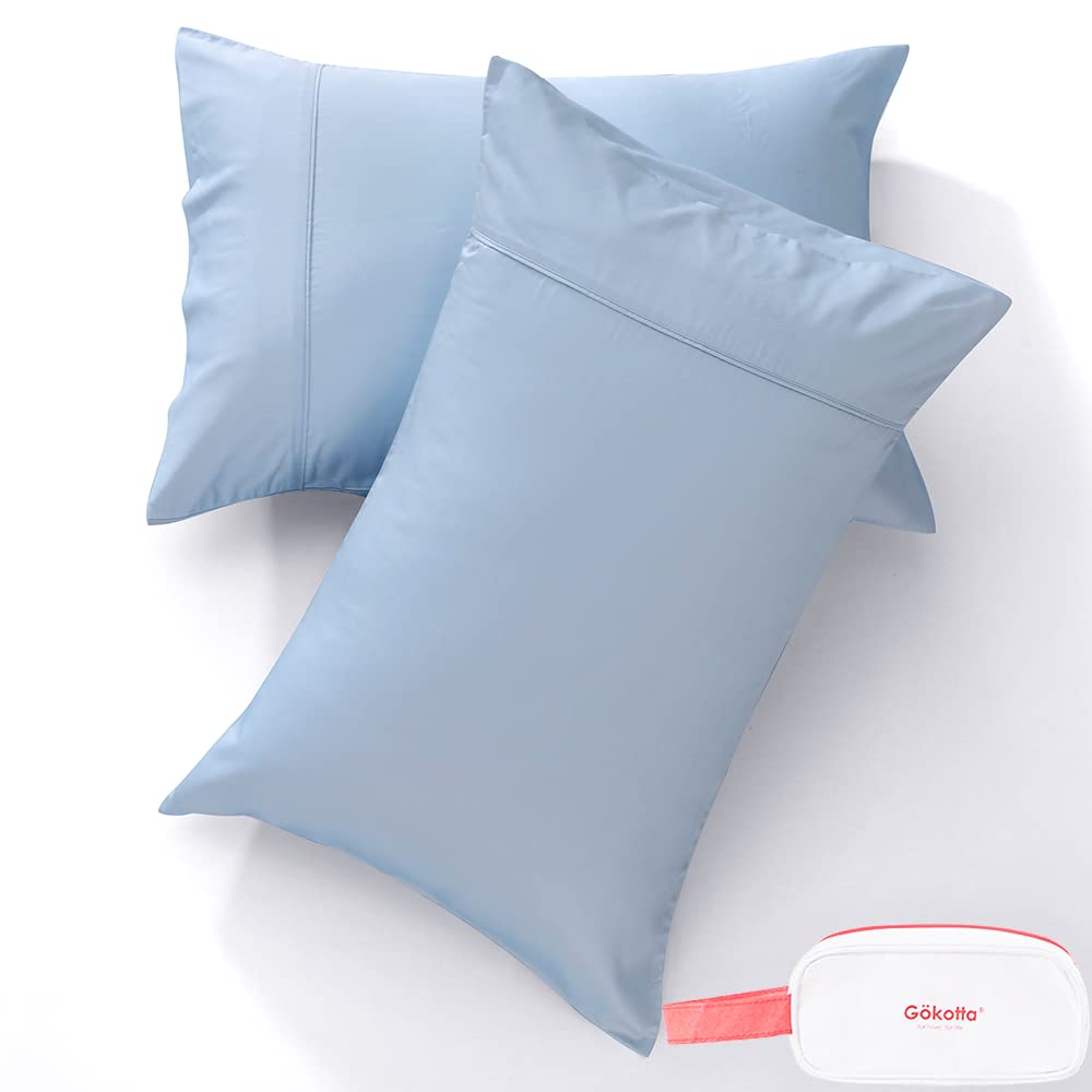 GOKOTTA 100% Bamboo Rayon Pillowcase Set of 2 - Queen Size Cooling Pillow Cases with Envelope Closure for Hot Sleepers, Silky Soft Pillow Covers for Hair & Skin Care (Baby Blue) - Perfect for Bedroom, Guest Room & Travel