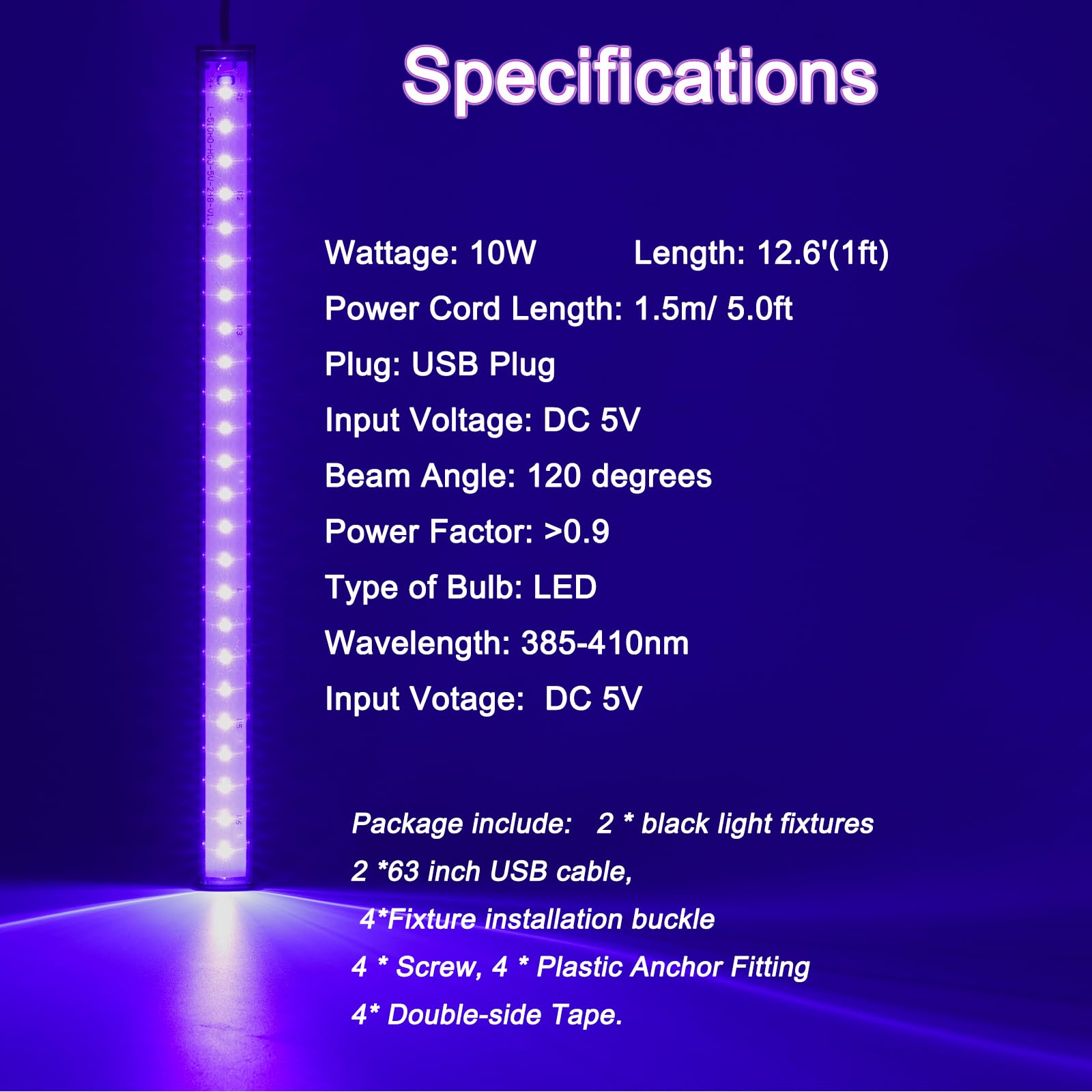 10W 1ft UV Black Light Bar - USB Powered Blacklight for Fluorescent Posters, Body Paint & Glow Parties (2-Pack) | Perfect for Halloween Decorations, Christmas Parties, Rave Events & Glow-in-the-Dark Room Decor