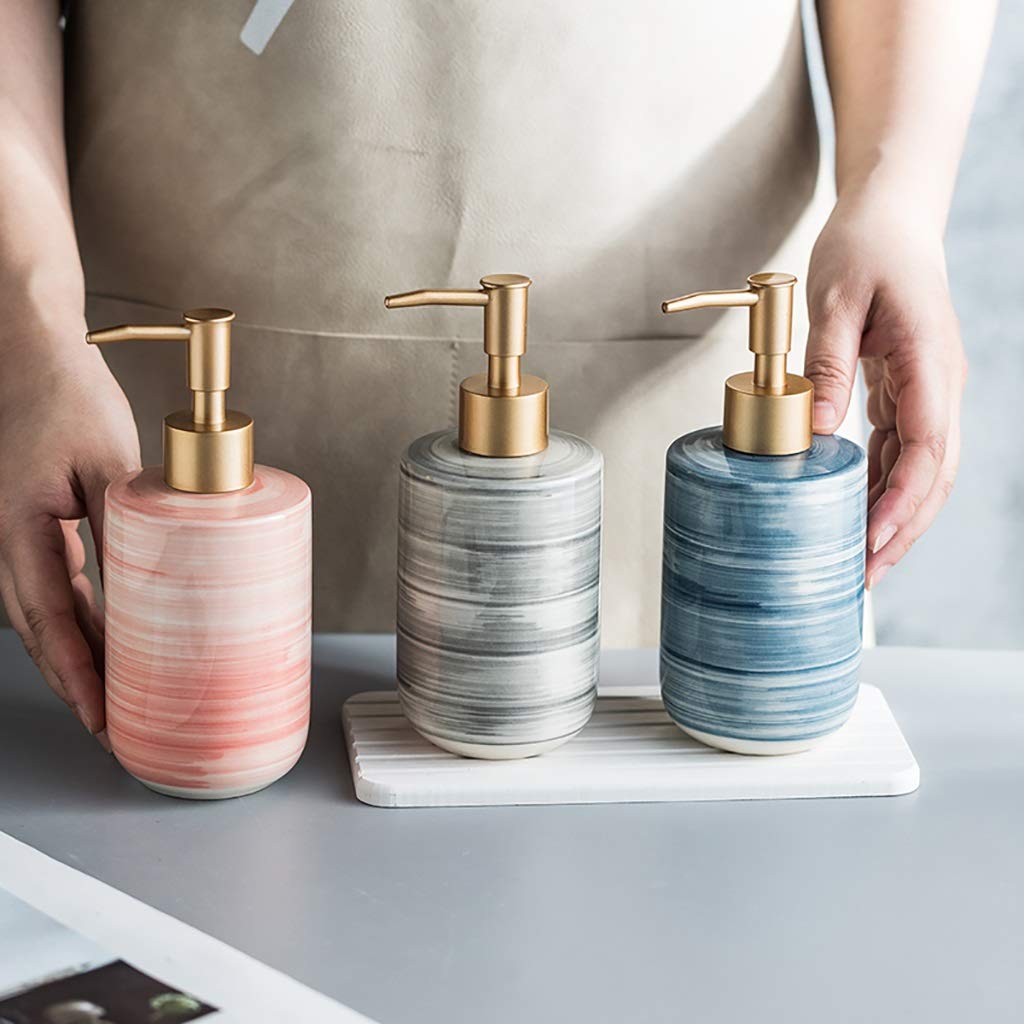 Eco-Friendly Ceramic Soap Dispenser - 350ml Rustproof Pump Bottle for Hand Soap, Lotion & Liquid - Gray Bathroom Accessory for Home, Kitchen & Office Use