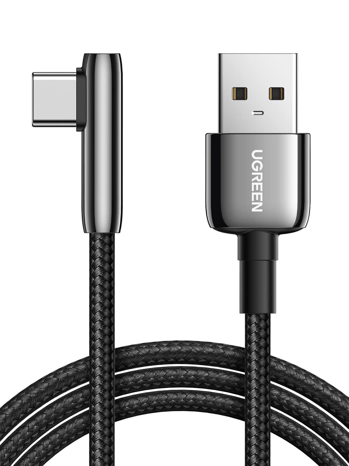 UGREEN 90 Degree Right Angle USB C to USB A Cable 3.3FT - Braided Nylon Fast Charging Cord Compatible with iPhone 15 Series, iPad Pro/Air, Samsung Galaxy S24/S23/S10, Google Pixel 8/7 - Perfect for Gaming, Car Charging & Tight Spaces