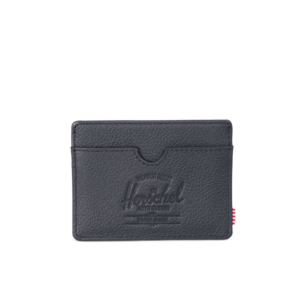 Herschel Charlie Wallet - Black Pebbled Leather RFID Blocking Bifold Wallet for Men | Slim & Stylish Card Holder for Everyday Use, Travel & Business