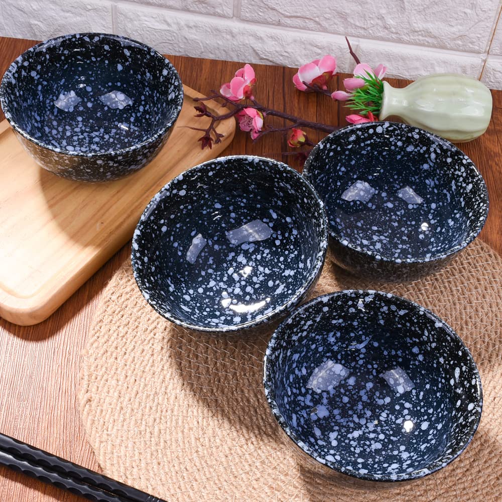 Premium Japanese Rice Bowl Set of 4 - Handcrafted Ceramic Bowls for Sushi, Soup, Noodles & Asian Cuisine | Microwave & Dishwasher Safe | Perfect for Home Dining & Restaurant Use