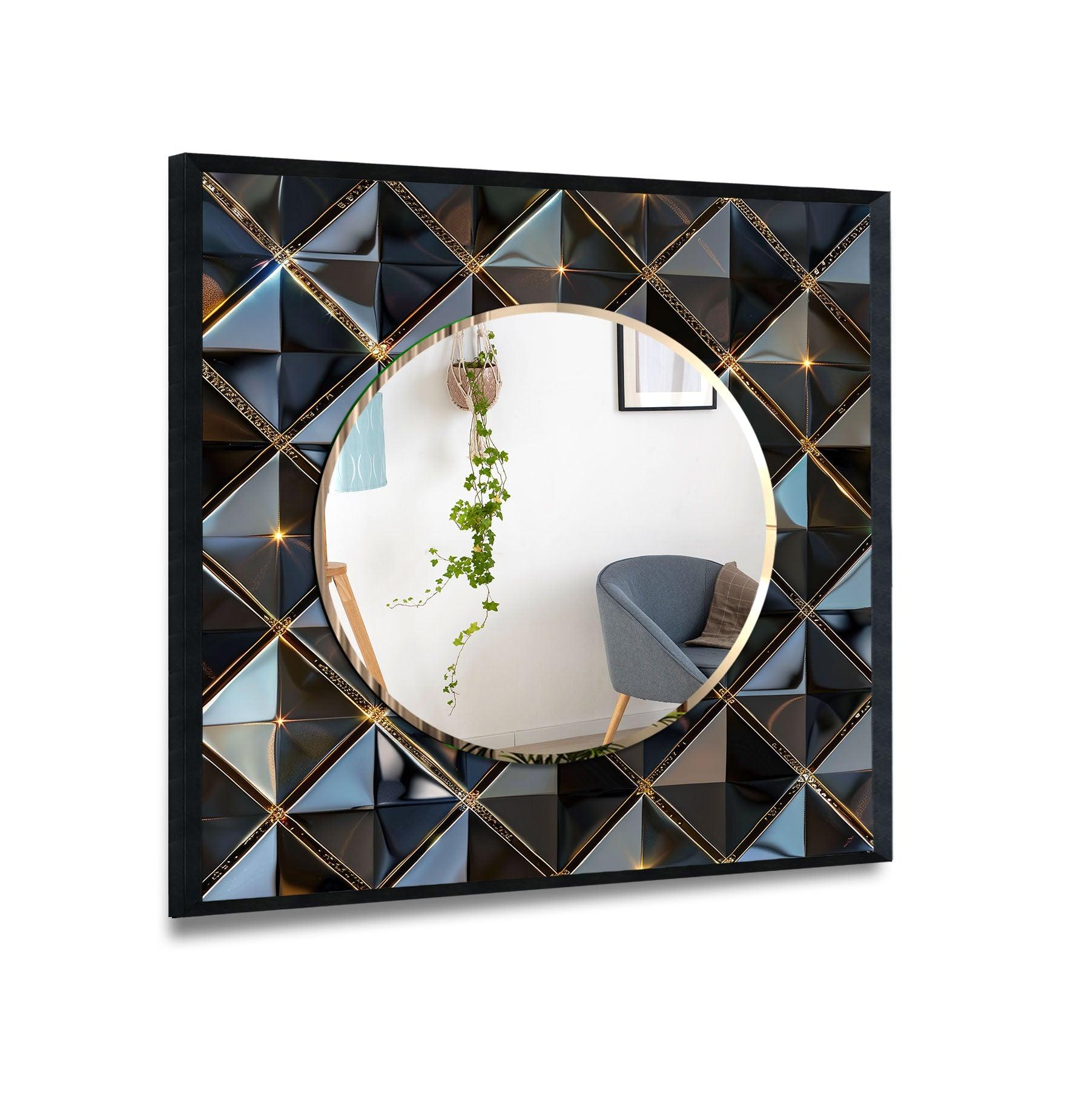 Modern Black Geometric Wall Mirror - Stylish Home Decor for Living Room, Bedroom & Entryway - Perfect for Selfies & Interior Design