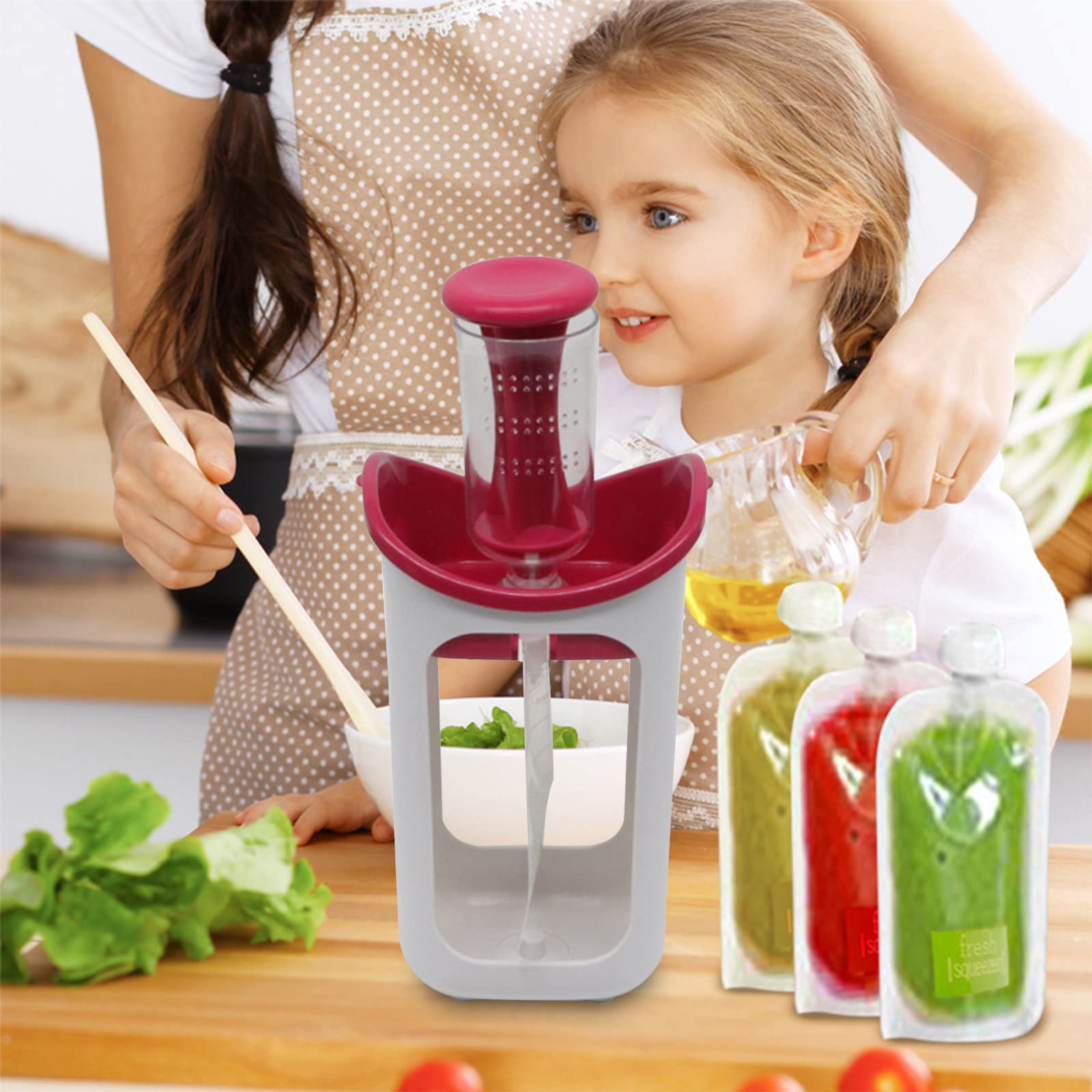 **10PCS Reusable Baby Food Pouch Maker - Fresh Fruit Juice & Puree Squeezer with Storage Bags - Portable Baby Food Processor for Homemade Snacks & On-the-Go Feeding (Red)**    *Perfect for making healthy homemade baby food, storing snacks, and convenient feeding at home or outdoors.*