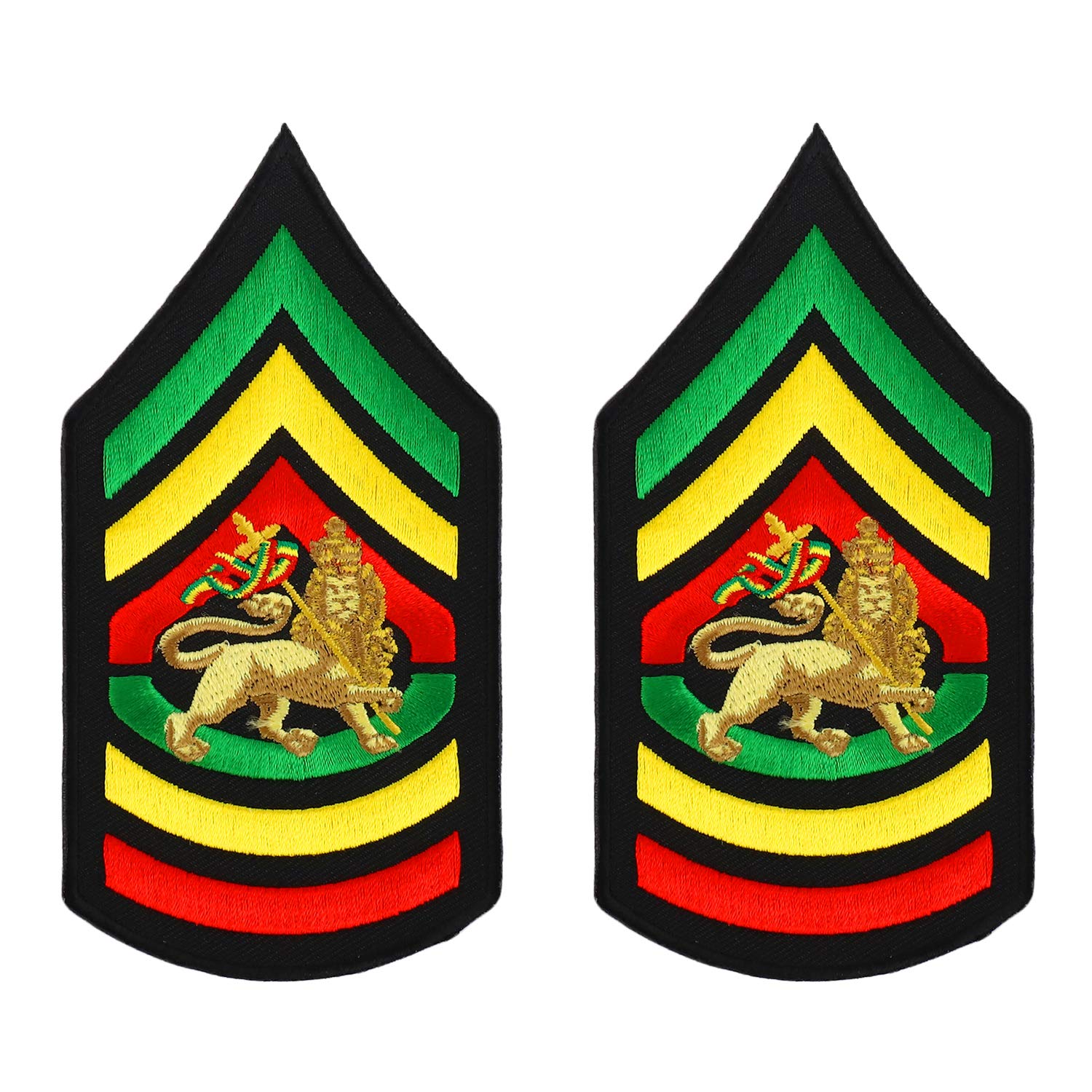 Sergeant Military RGY Rasta Embroidered Iron-On Patches (2 Pack) - Perfect for Uniforms, Jackets, Backpacks & DIY Crafts