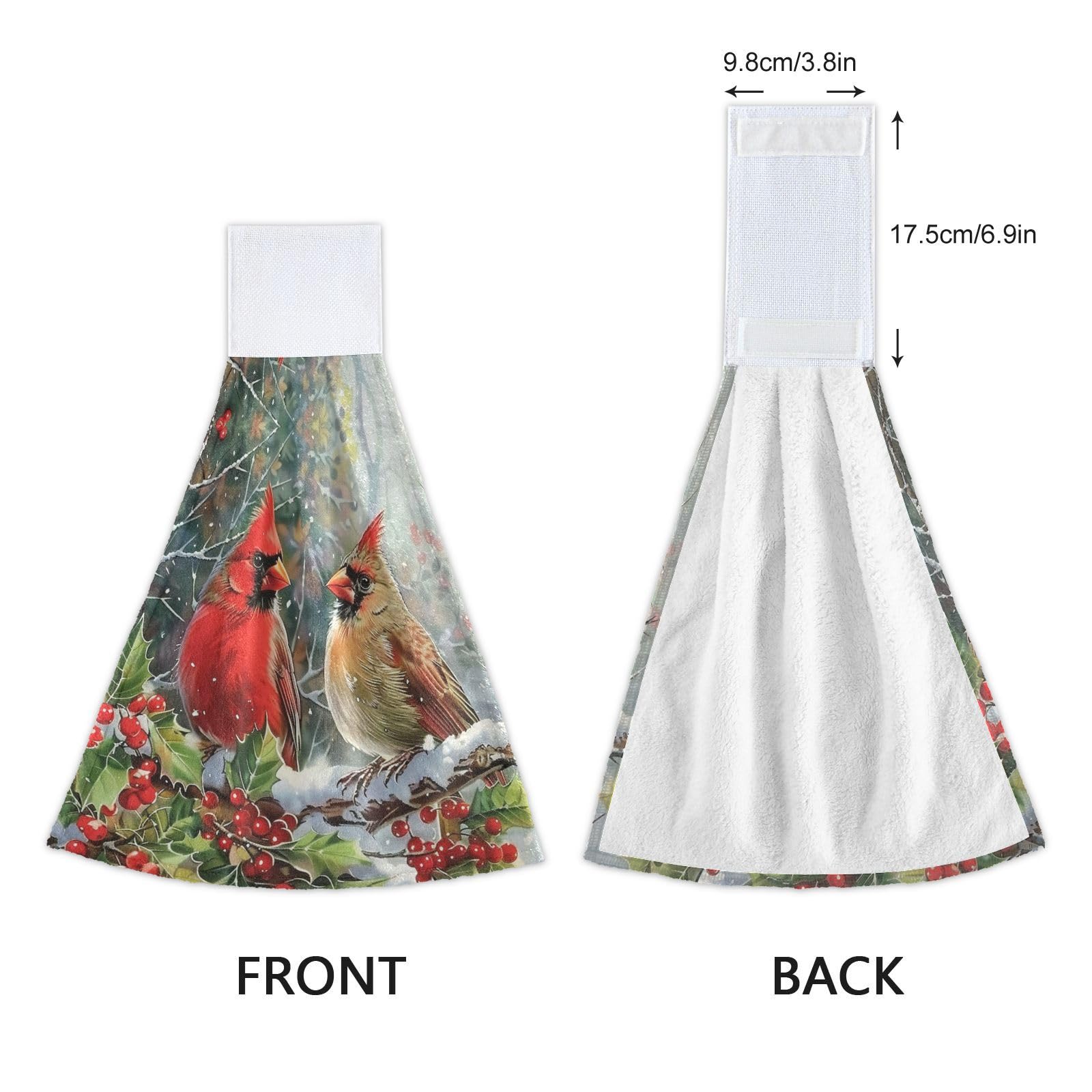 Boccsty Winter Cardinal Birds Hanging Kitchen Towels Set of 2 - Christmas Holly Snowflake Dish Cloths, Hand Towels & Tea Towels for Farmhouse, Housewarming, Tabletop Decor - Perfect for Holiday Kitchen, Dining Room & Cozy Home Decor
