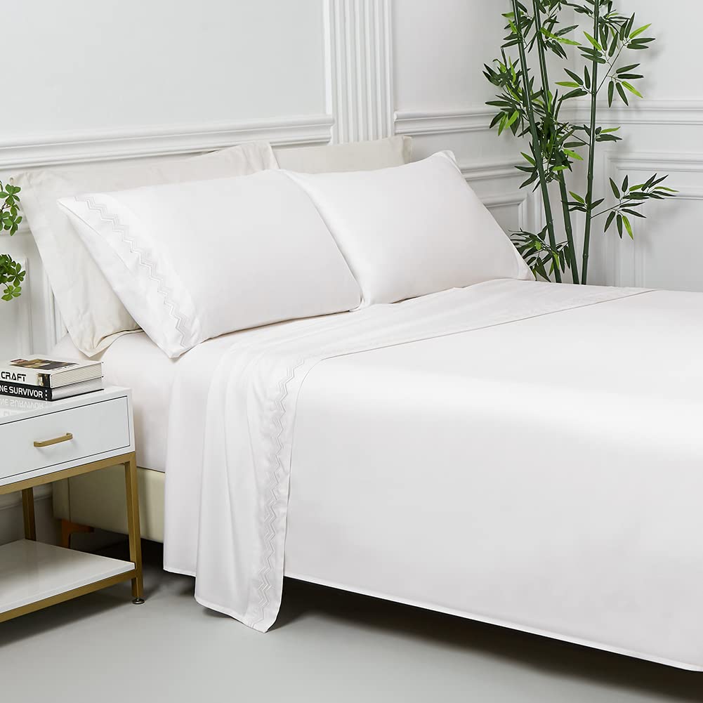 MEILA Cooling Bamboo Rayon Sheet Set - Queen Size, Deep Pocket Fits Mattress Up to 16
