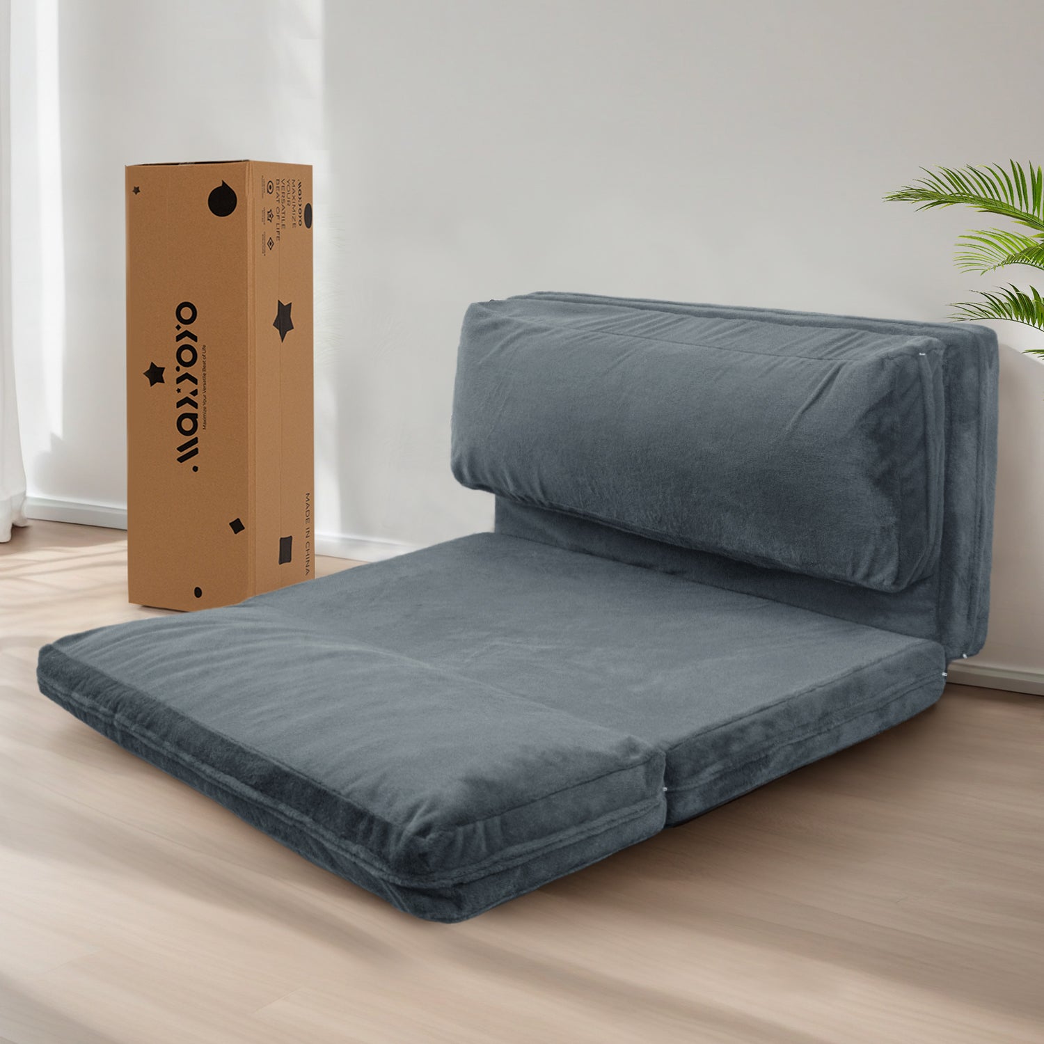 MAXYOYO Foldable Bean Bag Sofa Bed - Extra Thick Multi-Functional Floor Lounger with Washable Faux Fur Cover in Dusty Blue | Perfect for Living Rooms, Dorms, Game Rooms & Relaxation Spaces