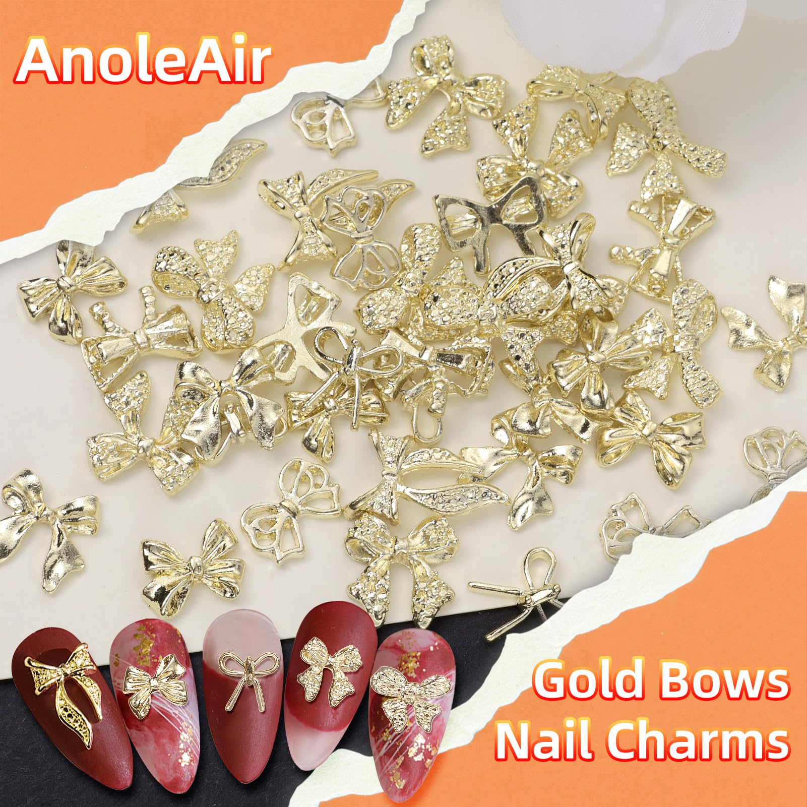 180 Pcs Gold Bow Nail Charms - 3D Alloy Nail Art Studs & Rivets for Acrylic Nails, DIY Y2K Nail Jewelry - Perfect for Manicures, Nail Extensions & Party Nail Designs