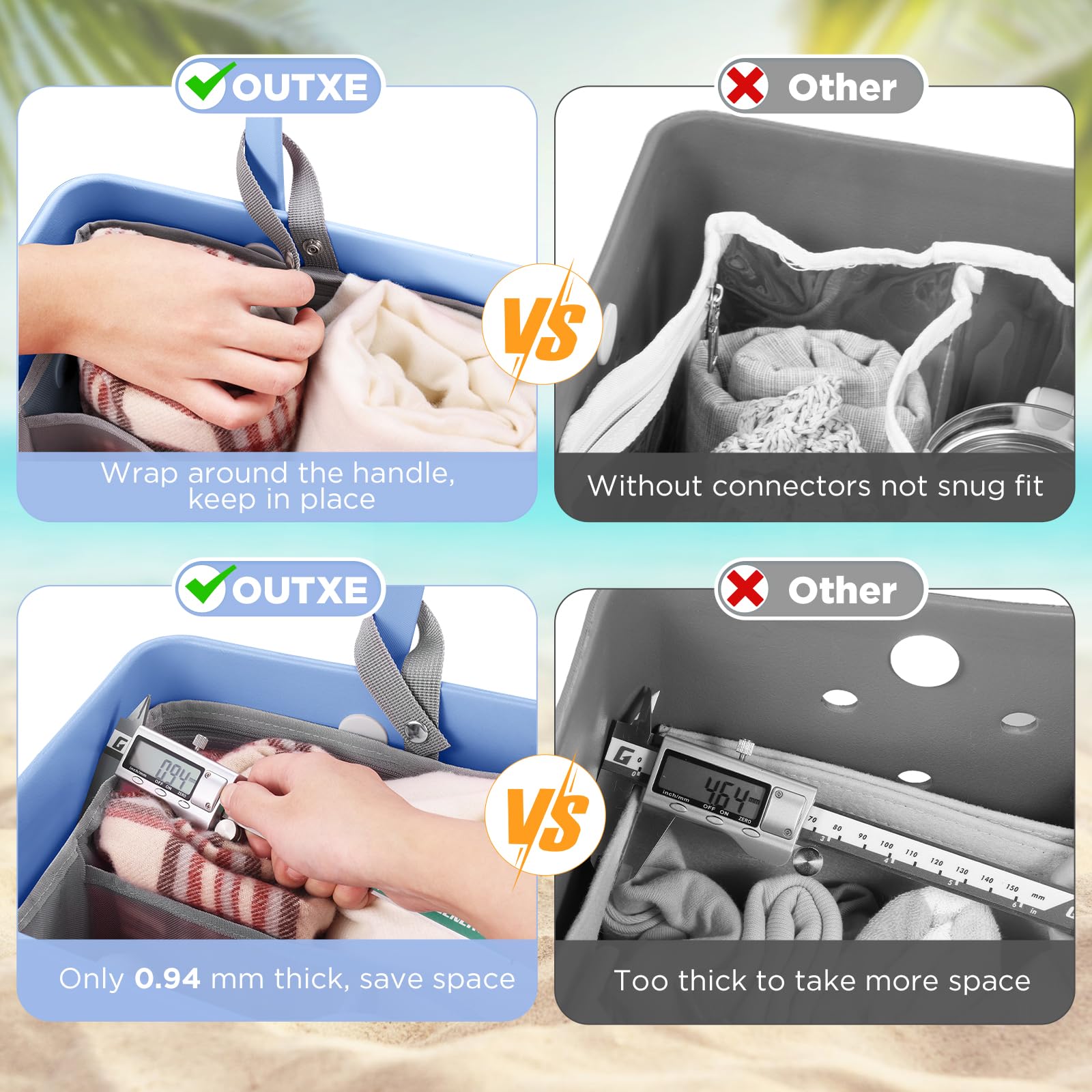 OUTXE Beach Bag Organizer - Lightweight Mesh Insert Divider Pouch for Baby Bogg Bags & Small Totes | Perfect for Beach Trips, Pool Days & Travel Accessories Organization