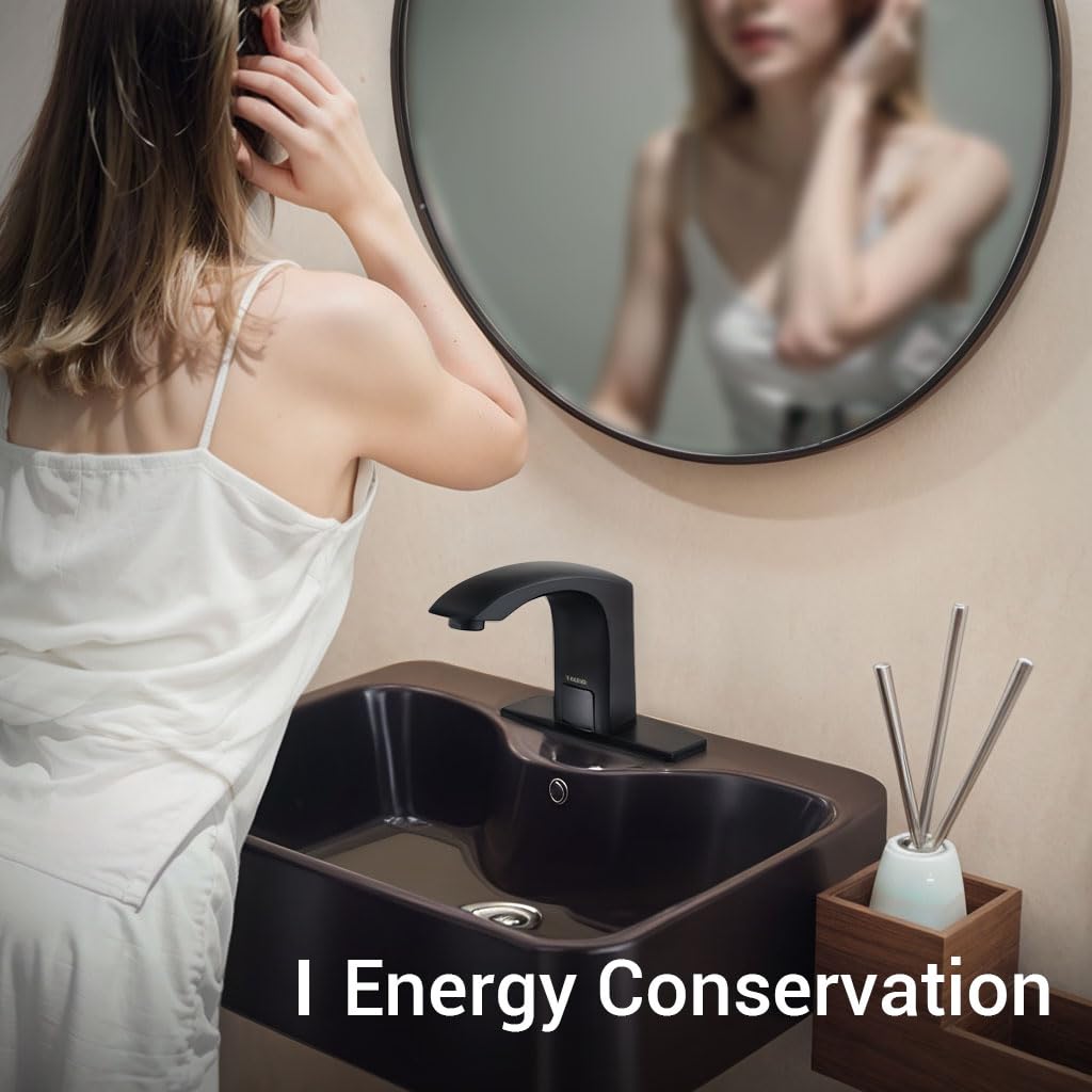 Touchless Bathroom Sink Faucet - Black, Battery Powered for Hands-Free Washing