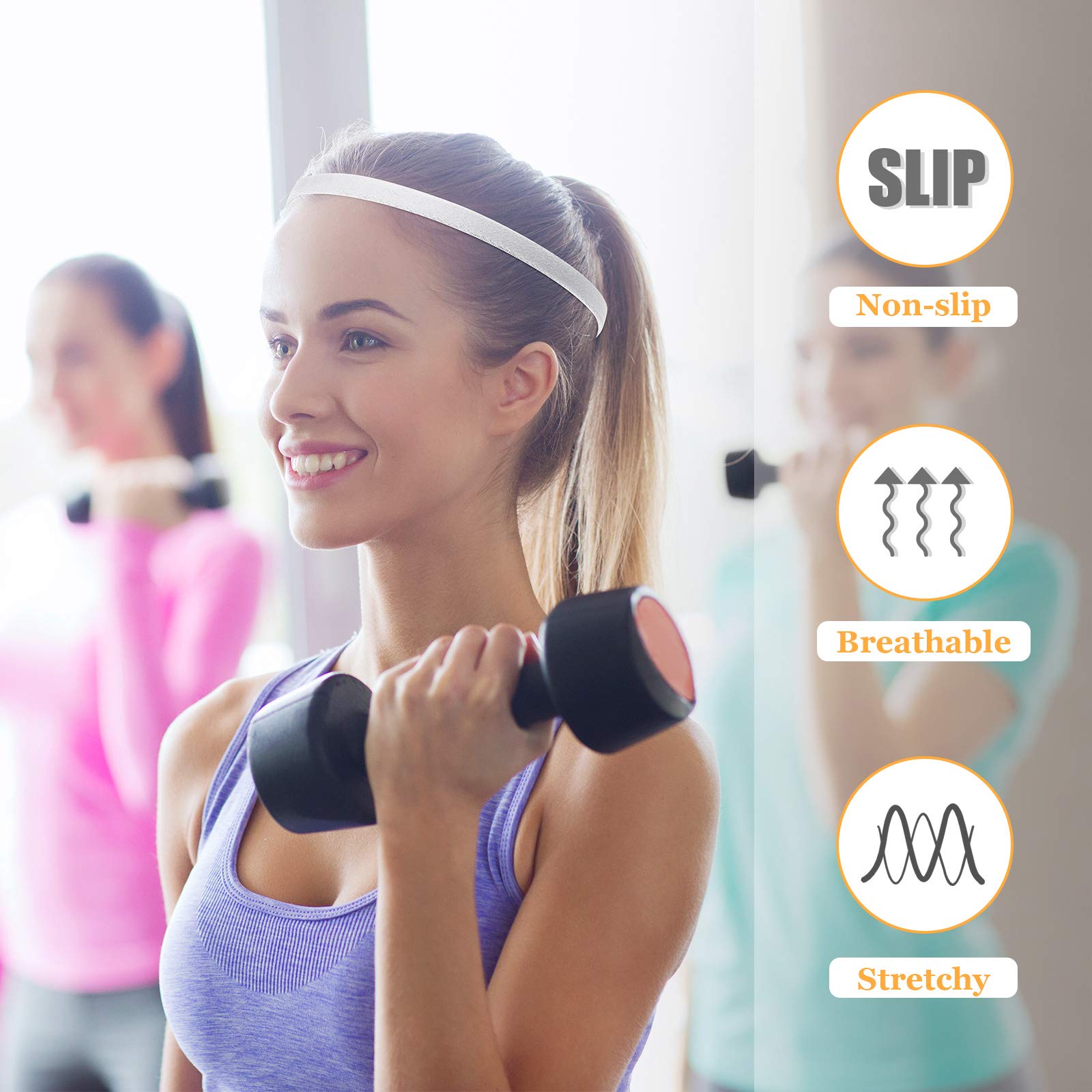 12 Pack Non-Slip Elastic Sports Headbands for Men & Women - Sweat Absorbing Workout Hair Bands with Silicone Grip for Running, Yoga, Tennis, Basketball, Football - Black White Grey Set for Gym & Active Lifestyle