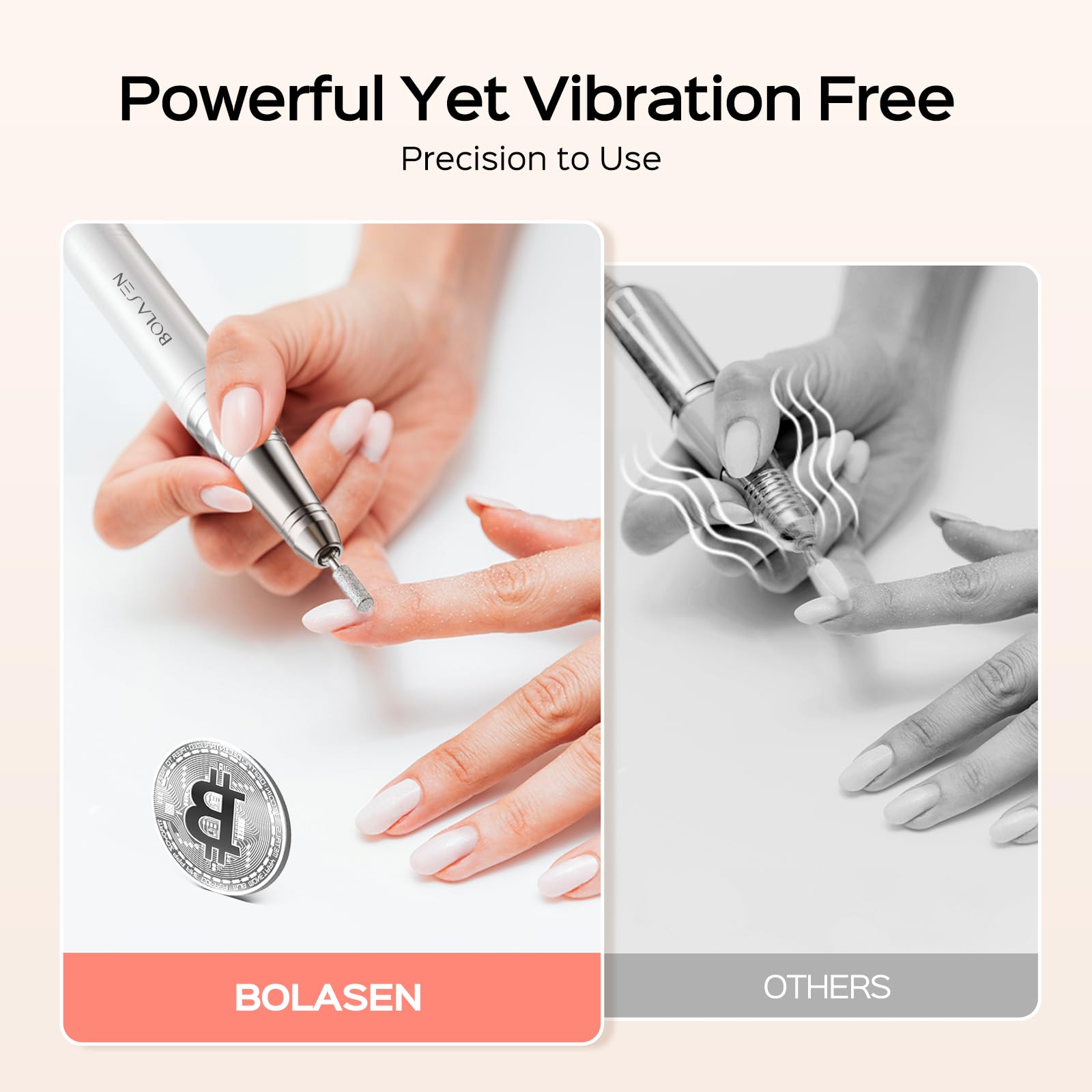 BOLASEN 40000RPM Professional Brushless Nail Drill - 7800mAh Rechargeable Cordless Electric Nail File for Acrylic & Gel Nails | Fast Nail Removal, Auto Start-Stop | Perfect for Salon, Home & DIY Manicure | HaloDrill 10