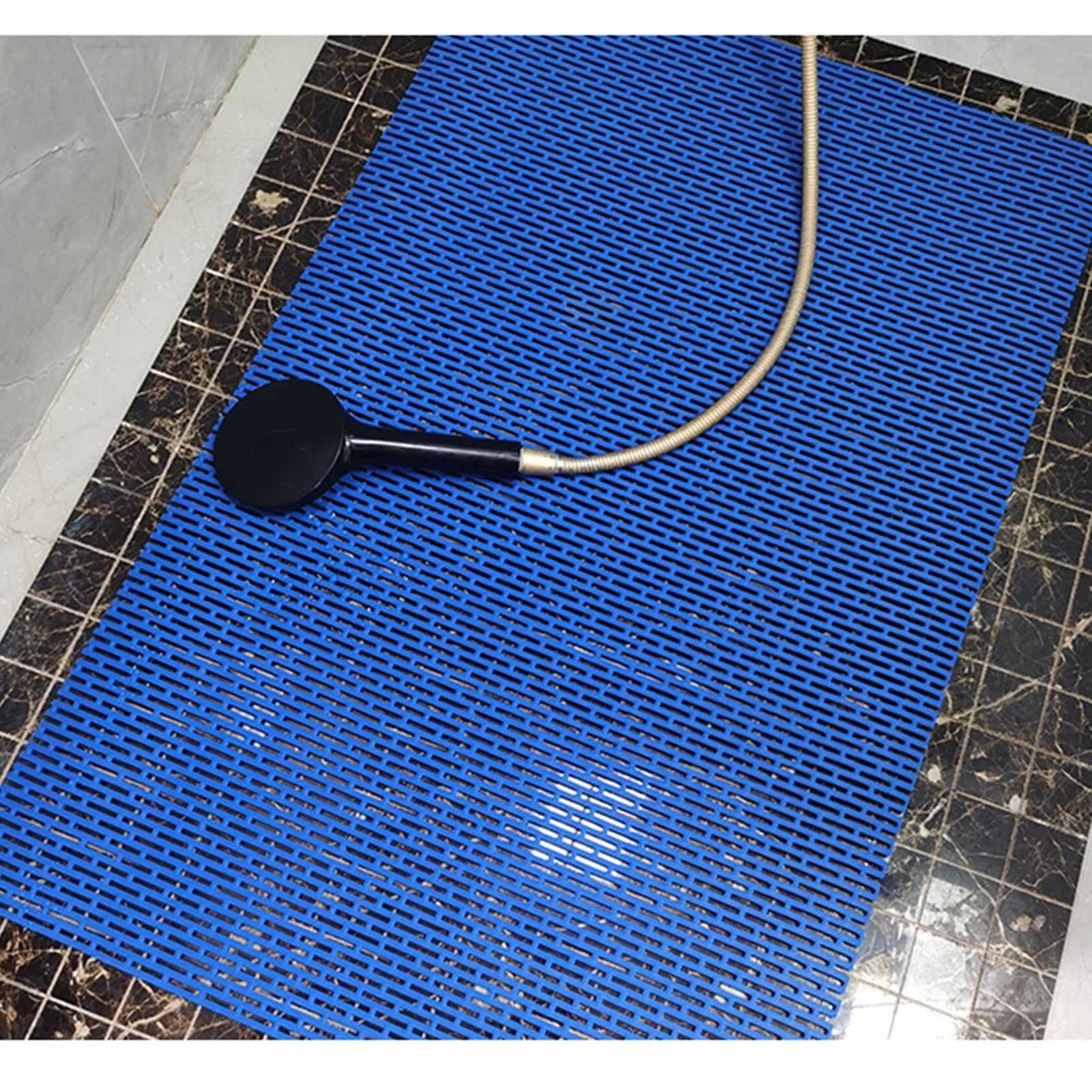 Non-Slip Shower Mat with Drain Holes - 130x90cm/50.7x35.1in Bath Tub Mat for Bathroom, Corridor & Outdoor Balcony - Waterproof Anti-Slip Floor Mat (Blue) - Perfect for Showers, Bathtubs, Pool Decks & Wet Areas