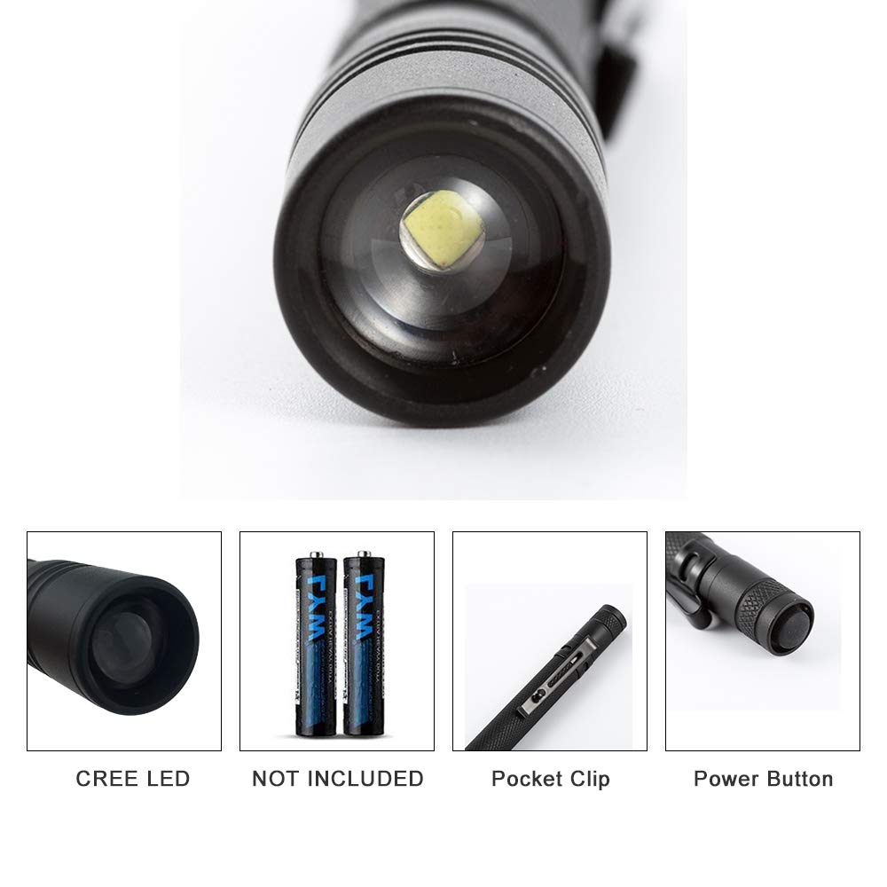 3 Pack LED Pen Flashlight with Adjustable Focus - 150 Lumen Waterproof Flashlight, 3 Modes (High/Low/Strobe) - Battery Powered (AAA Batteries Not Included) - Perfect for Camping, Hiking, Emergency Kits & Home Use