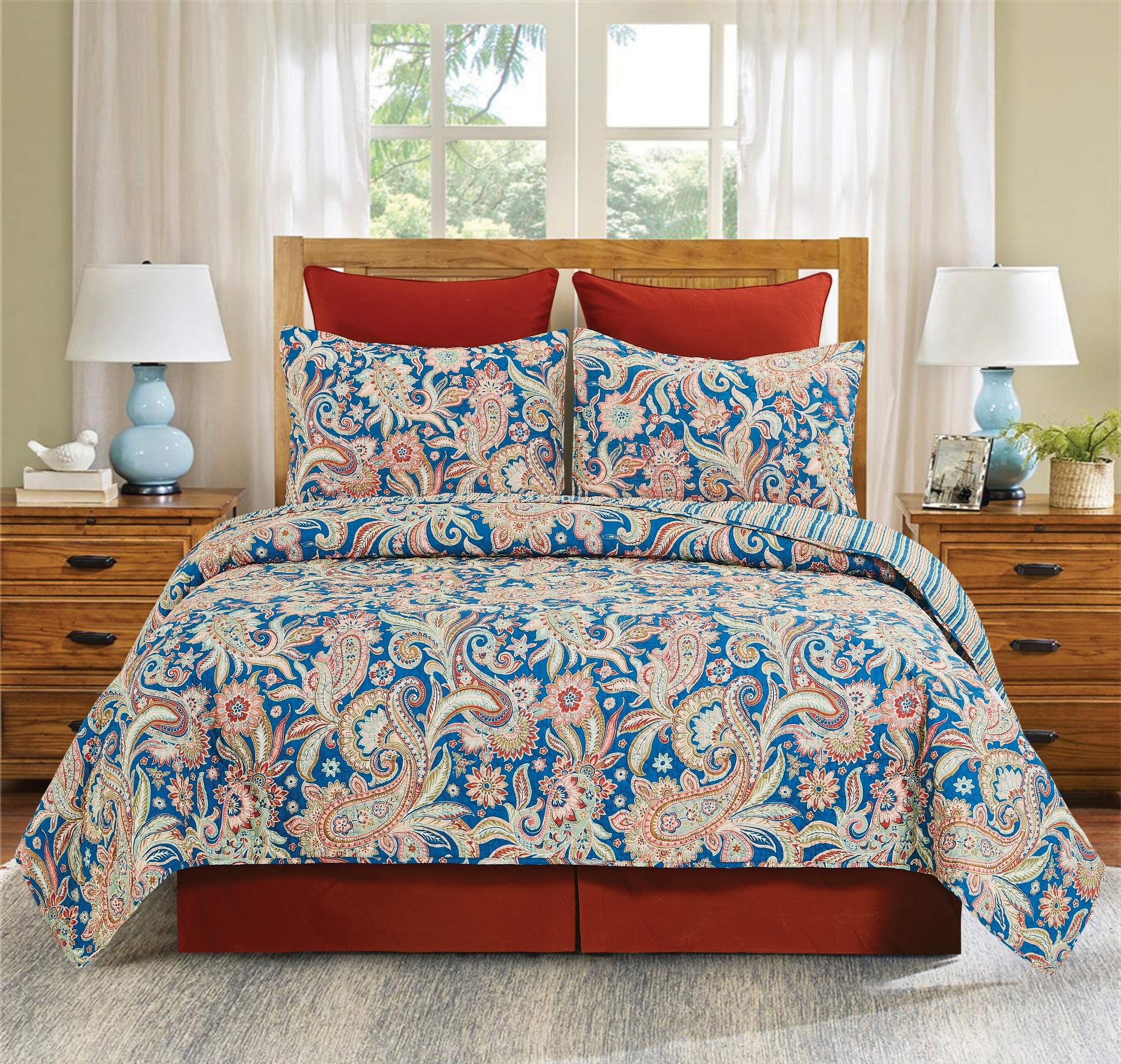 C&F Home Marla Paisley Stripes Damask Twin Quilt Set - 2 Piece Reversible Cotton Bedding Set, Machine Washable, Blue - Perfect for Kids' Rooms, Guest Bedrooms & Cozy Dorm Decor