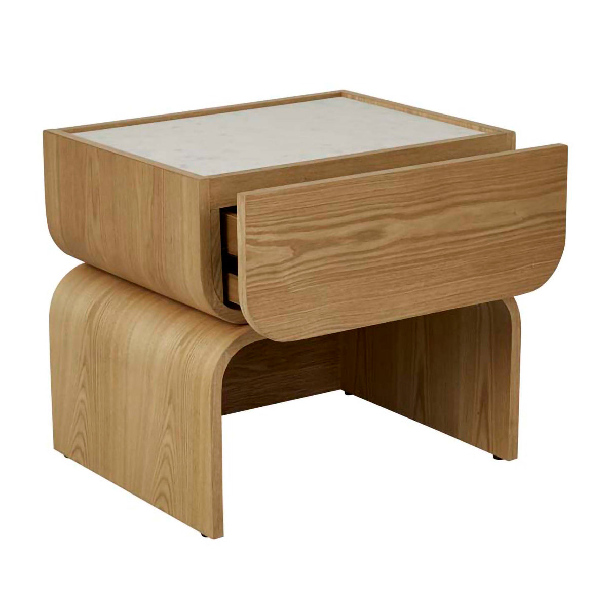 Artie Arc Marble Bedside Table - Modern Nightstand with Marble Top & Wooden Legs for Bedroom, Living Room, or Office - Perfect for Storing Books, Lamps & Bedroom Essentials