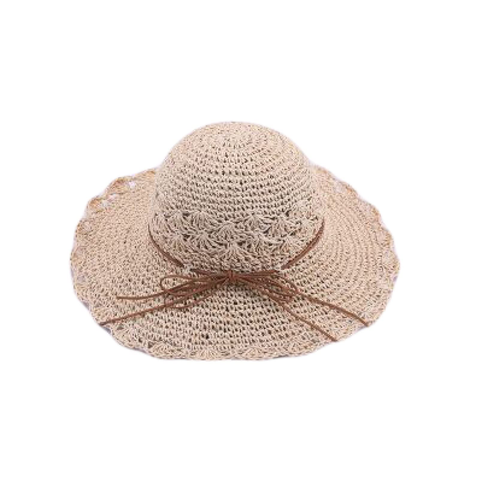 Women's Wide Brim Sun Hat - Foldable Crochet Straw Beach Hat for Summer - UV Protection Floppy Hat with Chin Strap - Perfect for Beach, Pool, Vacation & Outdoor Activities