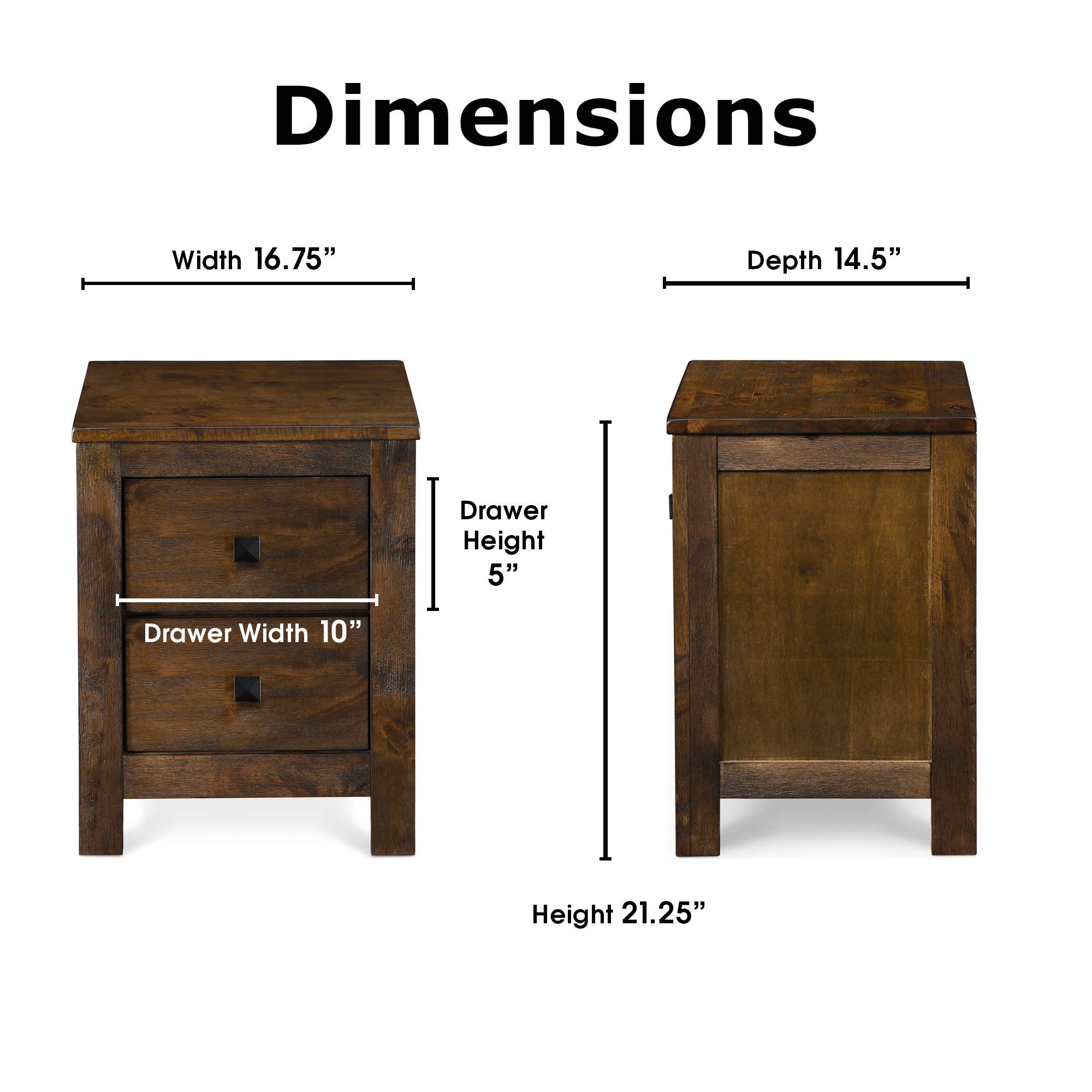 Finch Stratford Farmhouse Wooden Nightstand with 2 Drawers - Rustic Brown Bedside End Table with Space Saving Design | Perfect for Small Bedrooms, Guest Rooms & Apartment Living