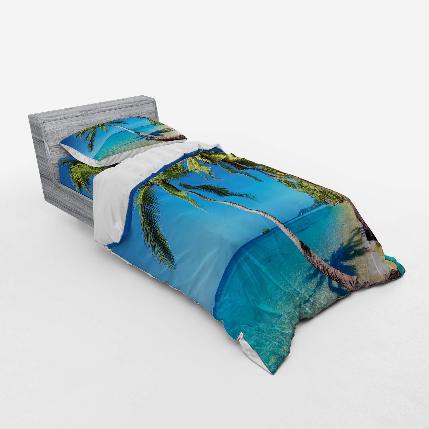 Ambesonne Ocean Duvet Cover Set 3-Piece - Twin Size Blue Green Pale Brown | Thailand Kood Island Inspired Asian Travel Theme Bedding | Perfect for Beach House, Vacation Rental & Tropical Bedroom Decor