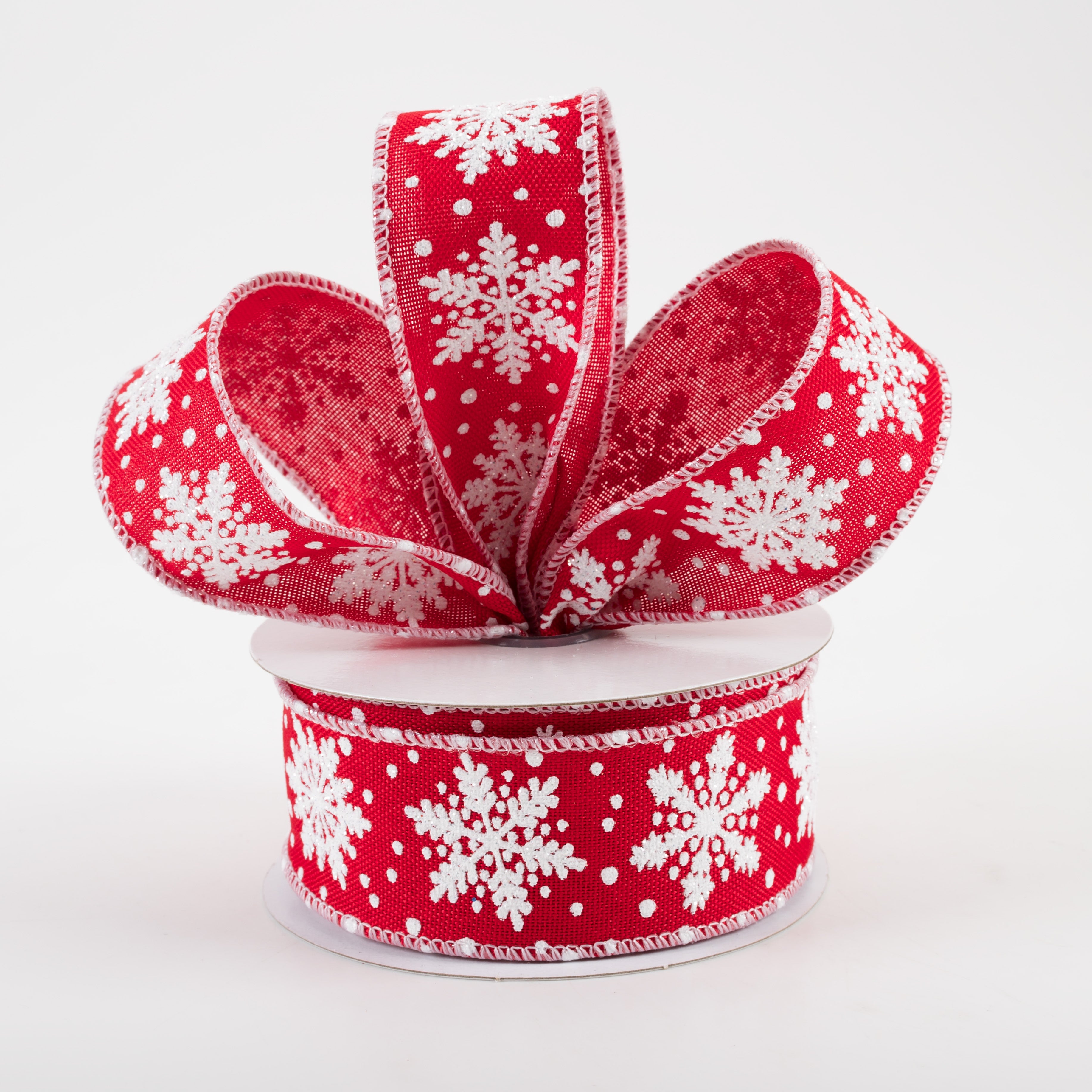 1.5 Inch Glitter Snowflakes Ribbon - Red and White Christmas Decoration Ribbon (10 Yards) for Gift Wrapping, Tree Trimming, Holiday Crafts and DIY Projects