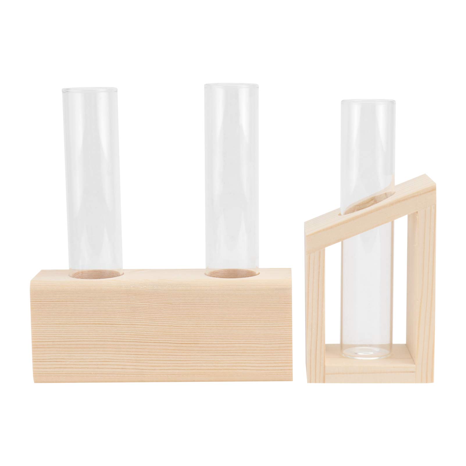2pcs Glass Test Tube Vase Set - Cabilock Hydroponic Planter for Flowers, Herbs & Succulents | Desktop Water Container with Wood Stand for Home, Office Decor & Plant Propagation