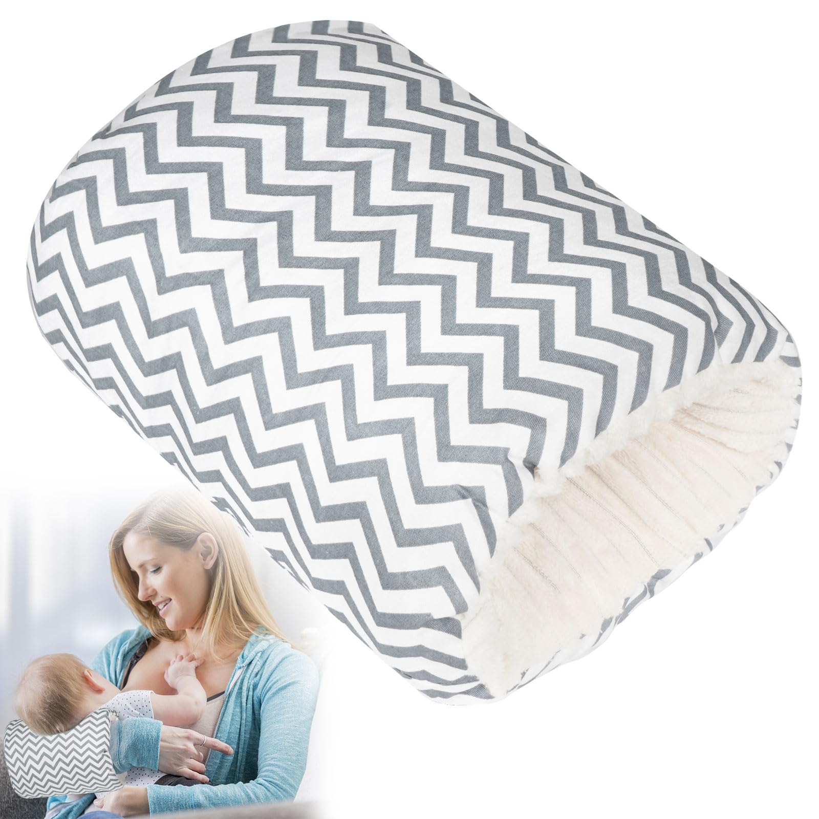 Soft Cotton Nursing Arm Pillow for Newborns - Portable & Washable - Perfect for Breastfeeding Support at Home or Travel (Grey Stripes)