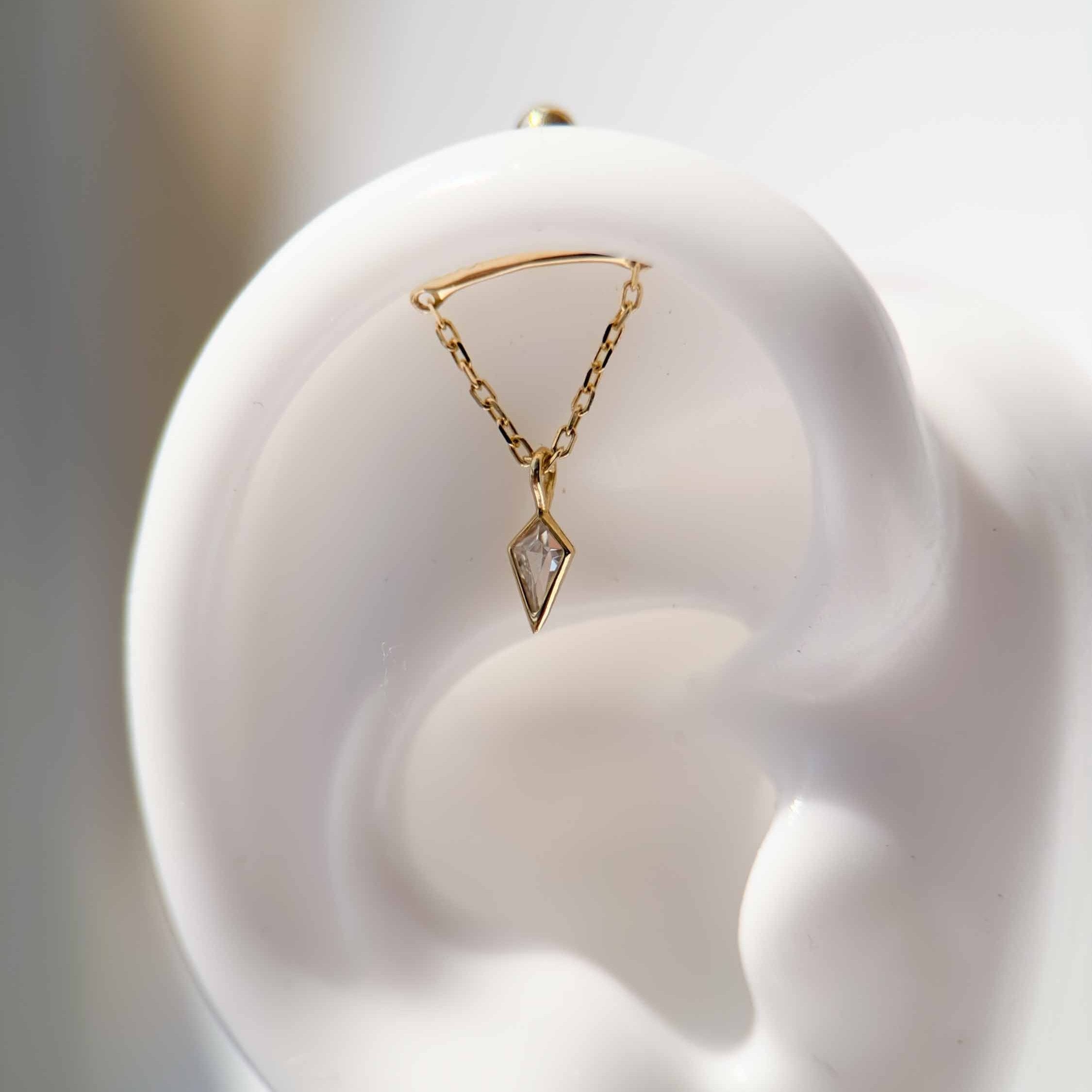 14K Solid Yellow Gold Kite Cut Gemstone Draped Threader Stud Earrings - Elegant Jewelry for Parties, Weddings & Special Occasions