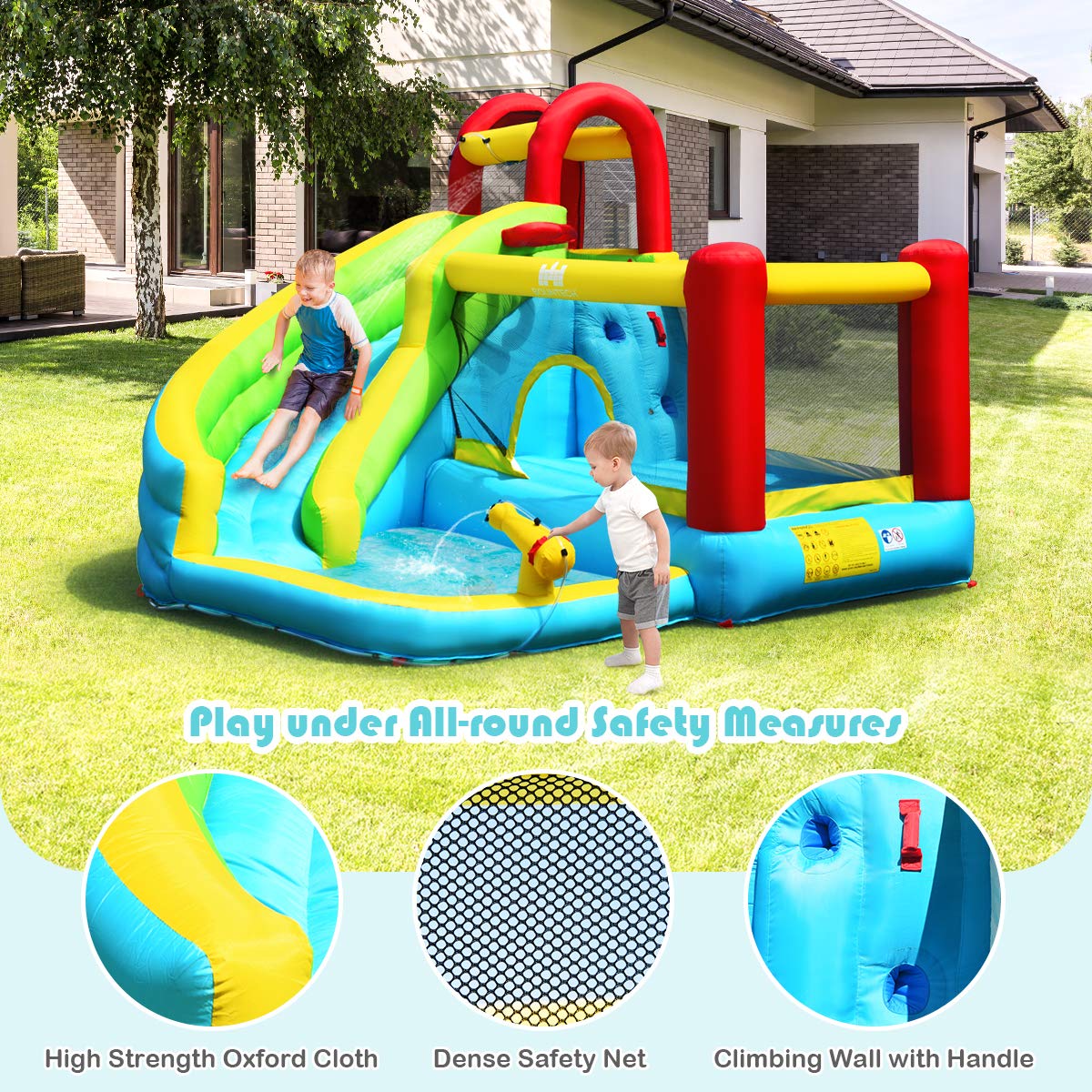 BOUNTECH Inflatable Water Slide for Kids - Outdoor Bounce House with Waterslide, Splash Pool & Climbing Wall | Fun Backyard Party Gift for Toddlers, Boys & Girls | Perfect for Summer Parties, Birthdays & Family Gatherings