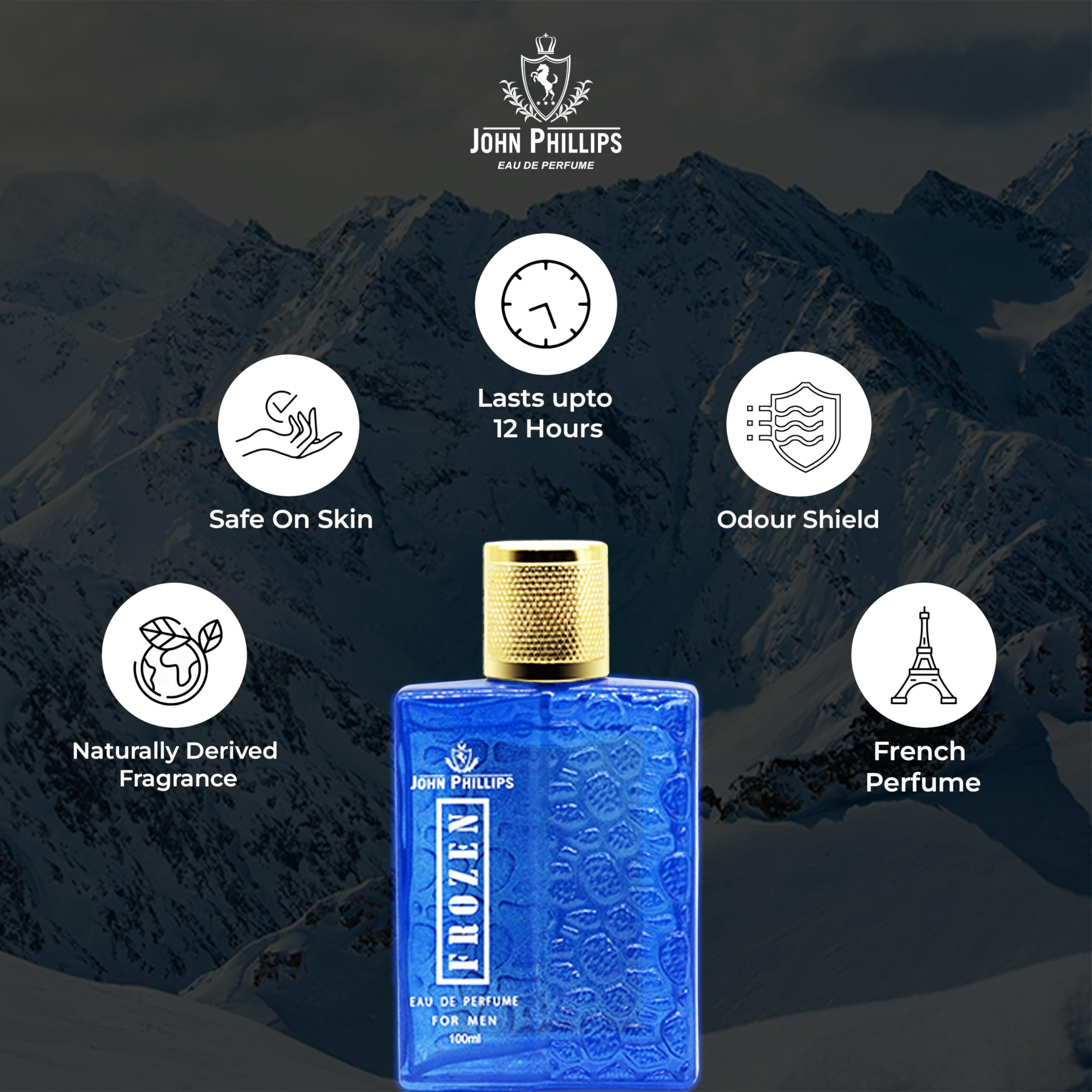 John Phillips™ Frozen & Blue Sportz Cologne for Men - Premium Eau De Toilette Perfume Spray - Fresh & Masculine Fragrance for Daily Wear, Gym, Work & Special Occasions