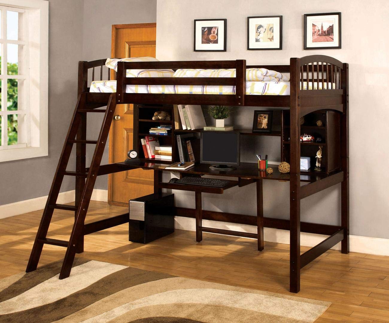 Furniture of America Workstation Bunk Bed with Desk, Twin Size, Espresso Finish - Perfect for Kids' Bedrooms, Dorm Rooms & Small Spaces