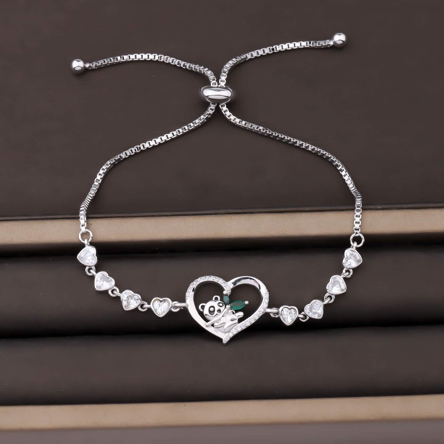 Adjustable Panda Charm Bracelet for Women - Cute Animal Lover Gift with Heart Shaped Panda Charms | Perfect for Birthday, Anniversary, Valentine's Day Gifts & Everyday Fashion Accessory